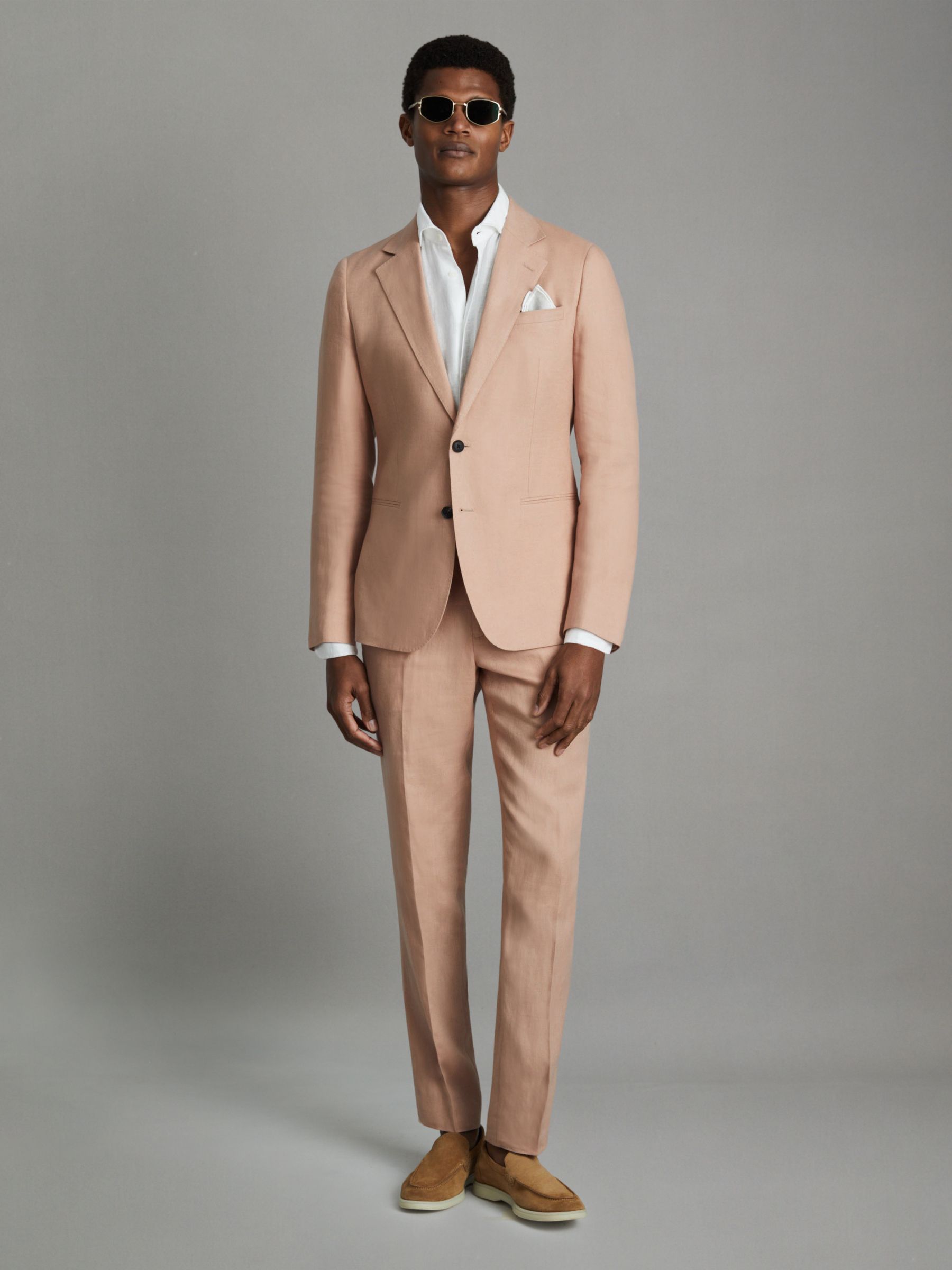 Single-Breasted Linen Suit Blazer Slim Fit in Pink
