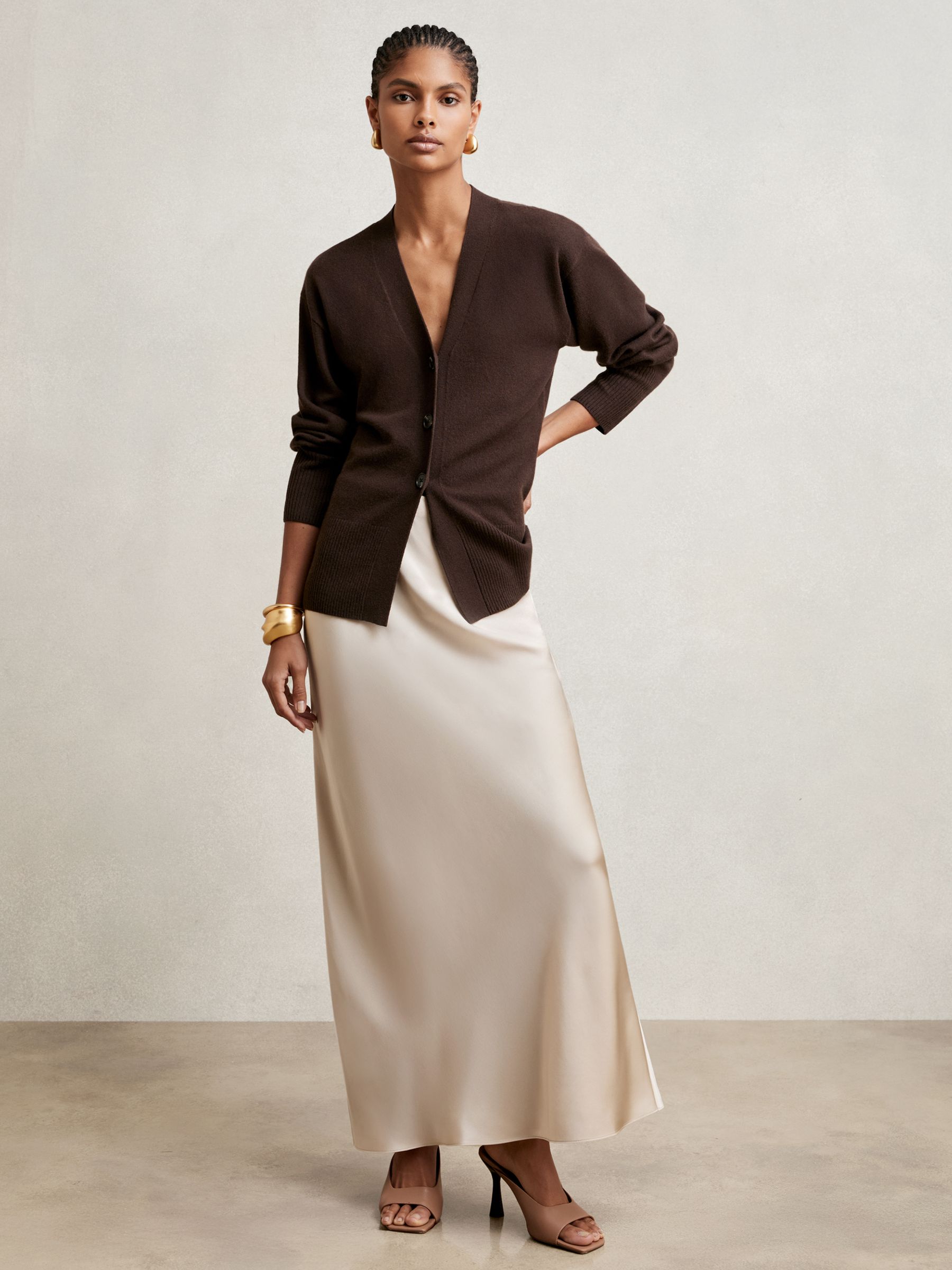 Silk Slip Maxi Skirt in Champagne Neutral