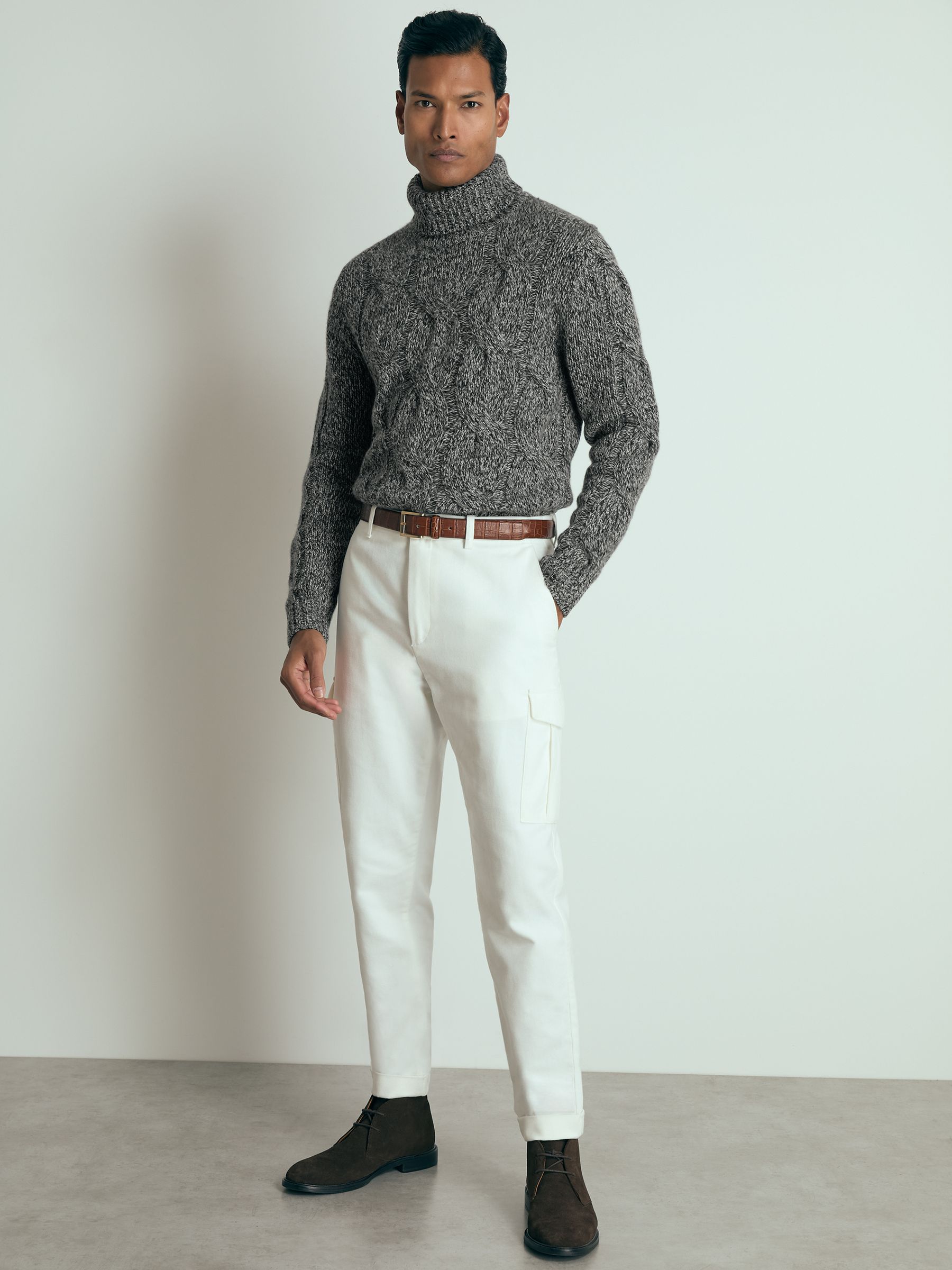 Atelier Cabled-Cashmere Roll-Neck Jumper in Black/White