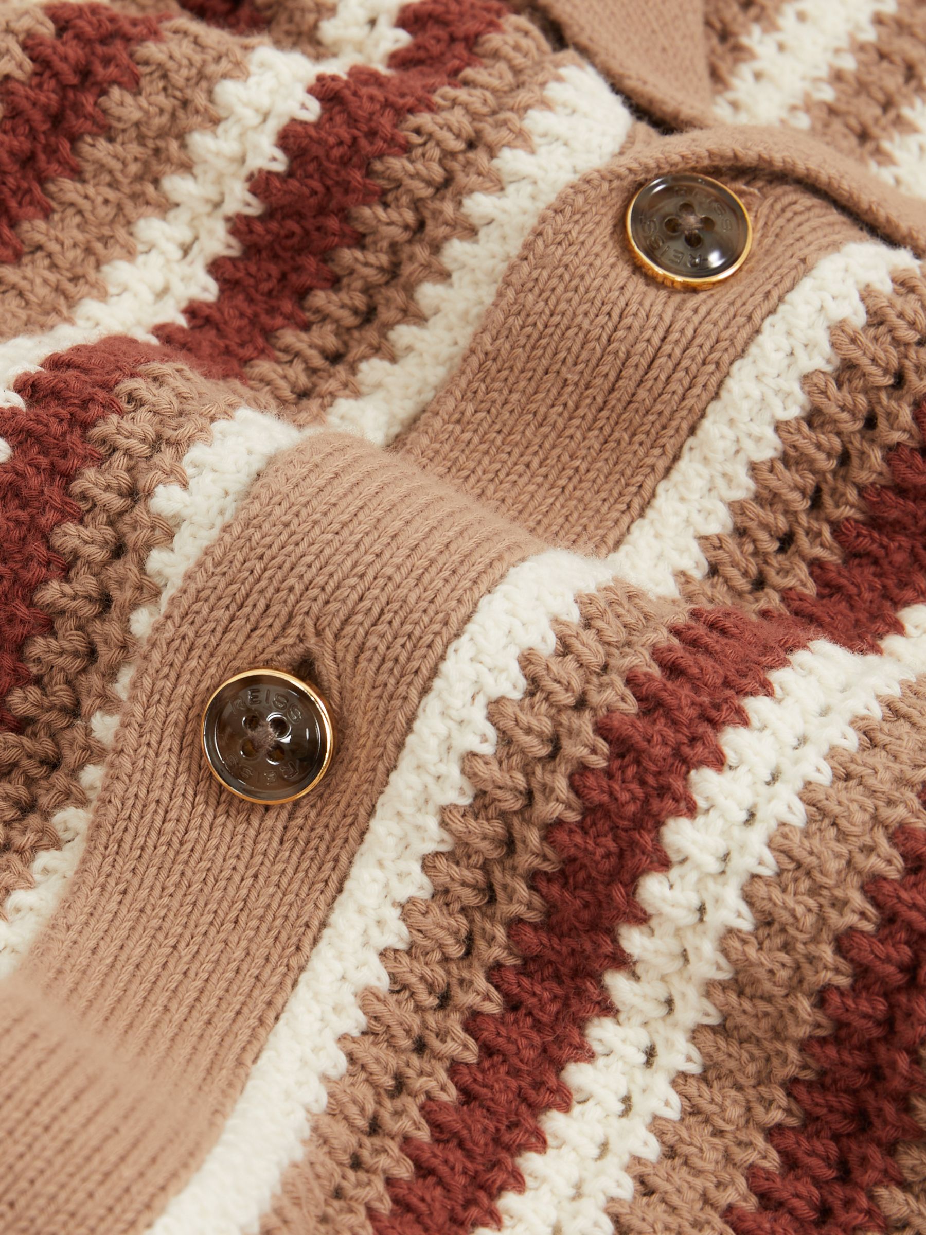 Cotton Crochet Stripe Cuban Shirt in Camel Multi