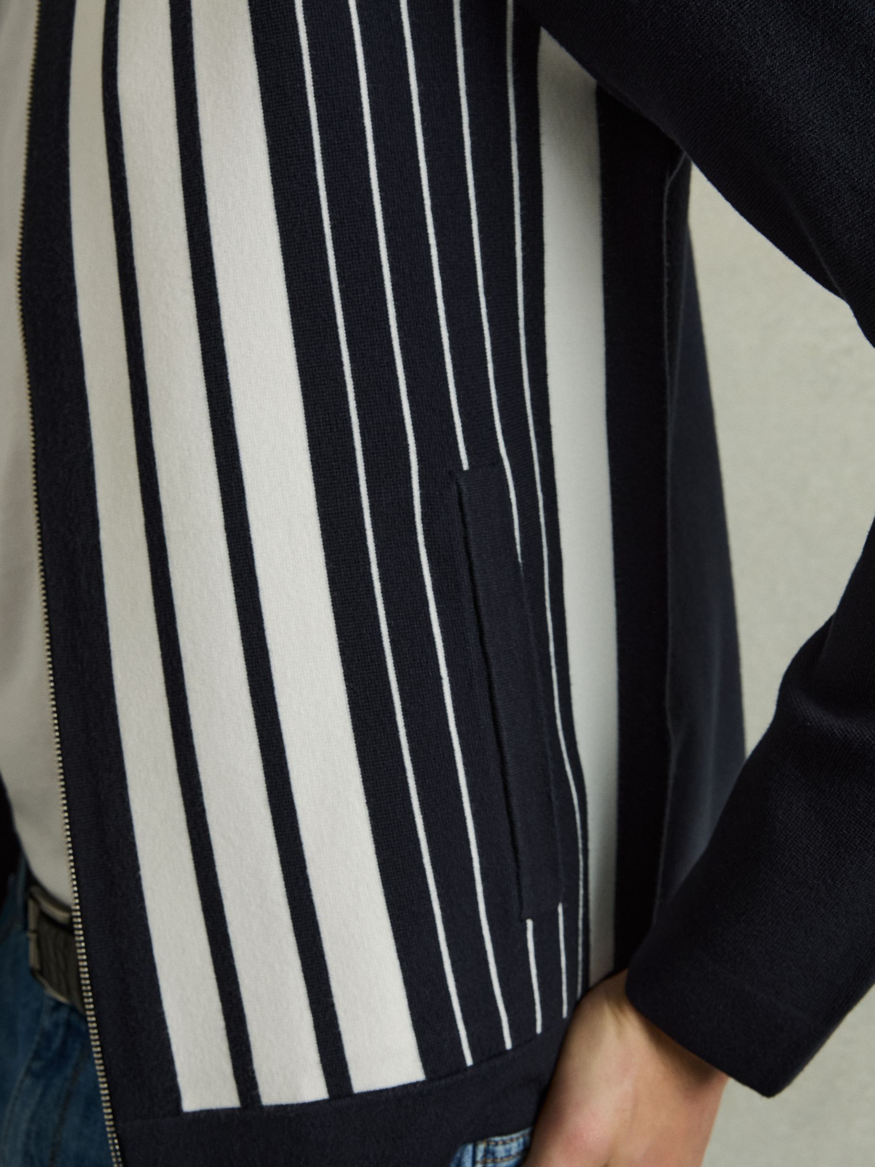 Striped Zip Through Knitted Jacket in Navy/White