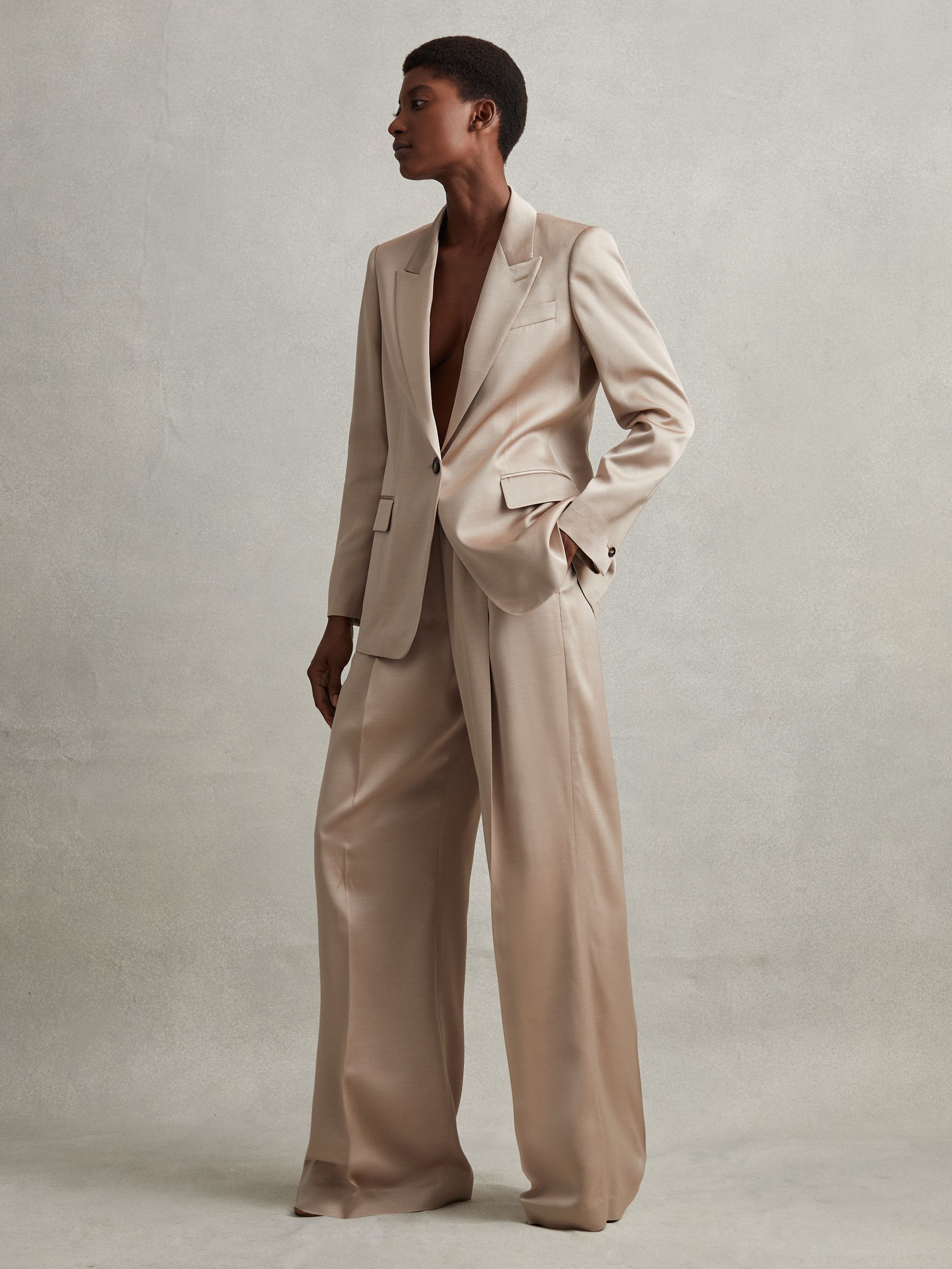 Satin Single Breasted Suit Blazer in Gold