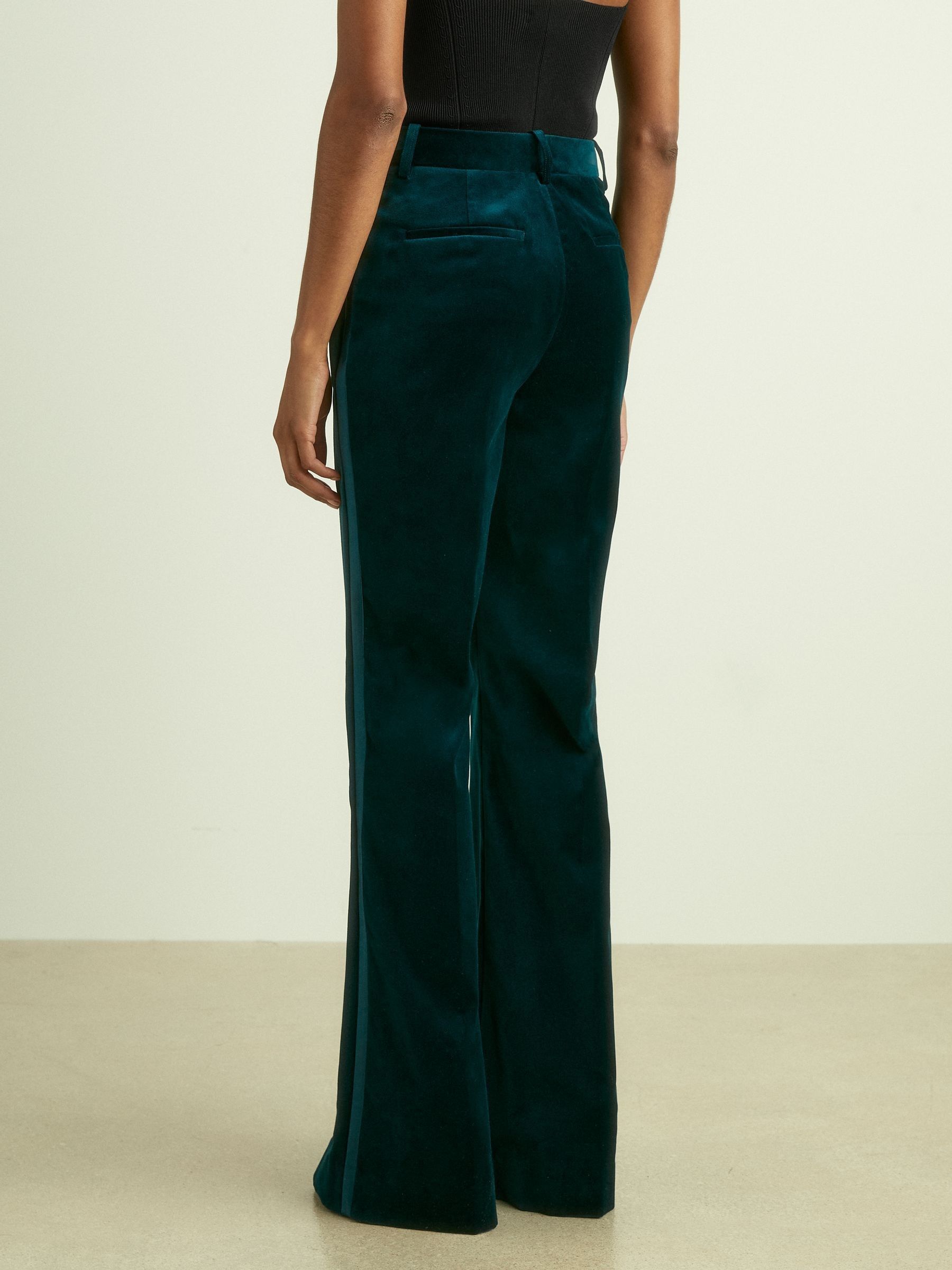 Velvet Flared Suit Trousers in Teal