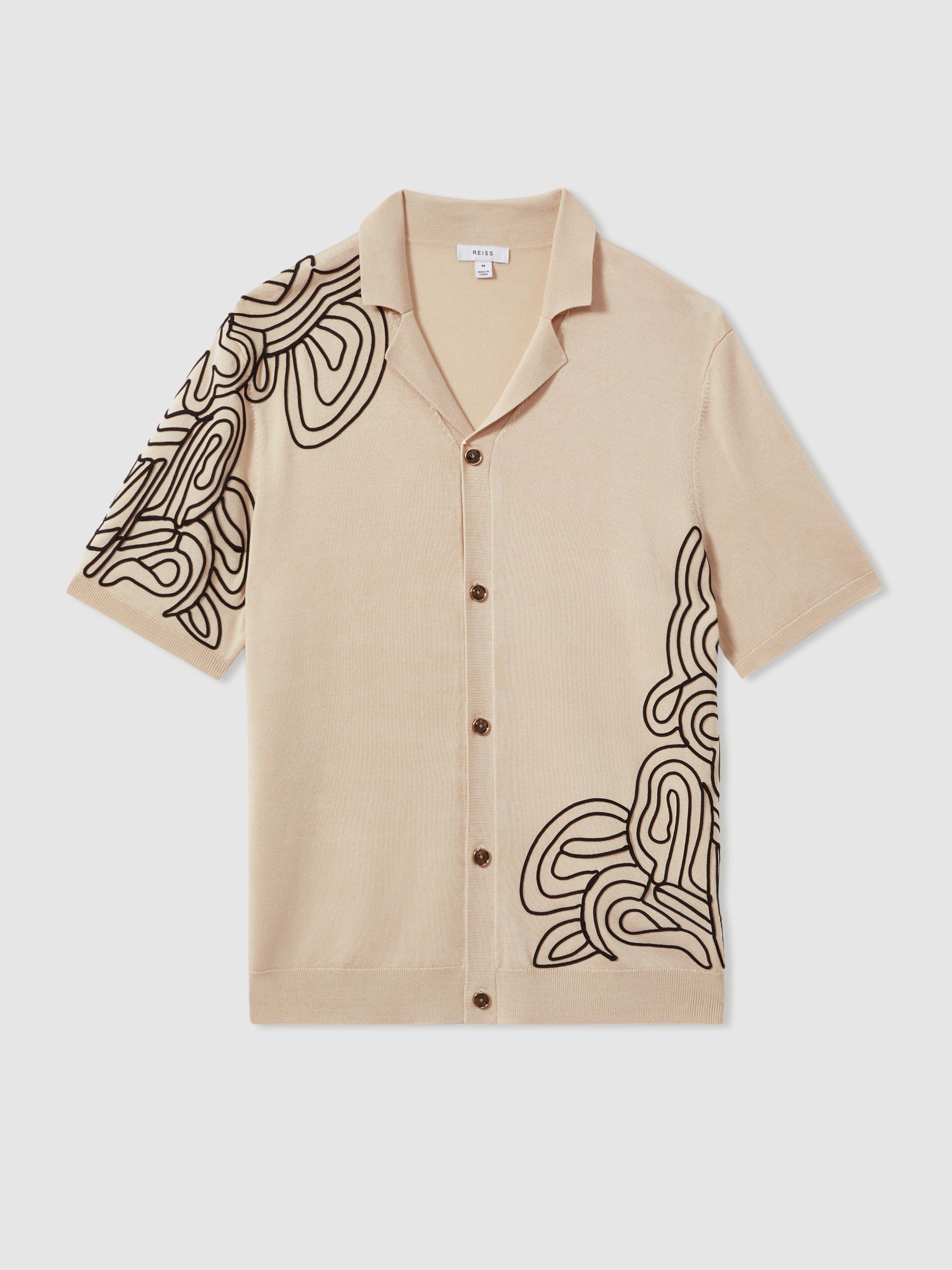 Jersey Embroidered Cuban Collar Shirt in Cream