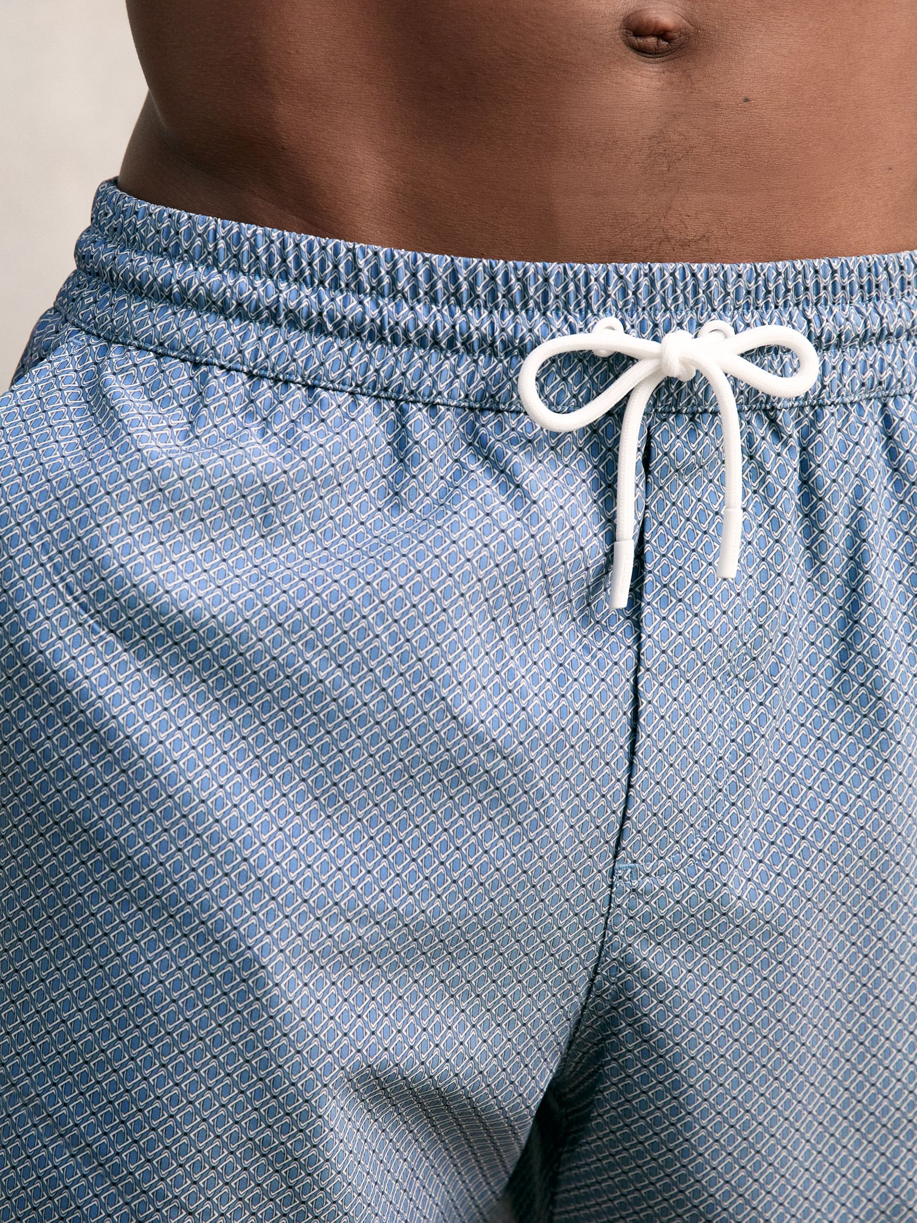 Drawstring Geometric Print Swim Shorts in Airforce Blue