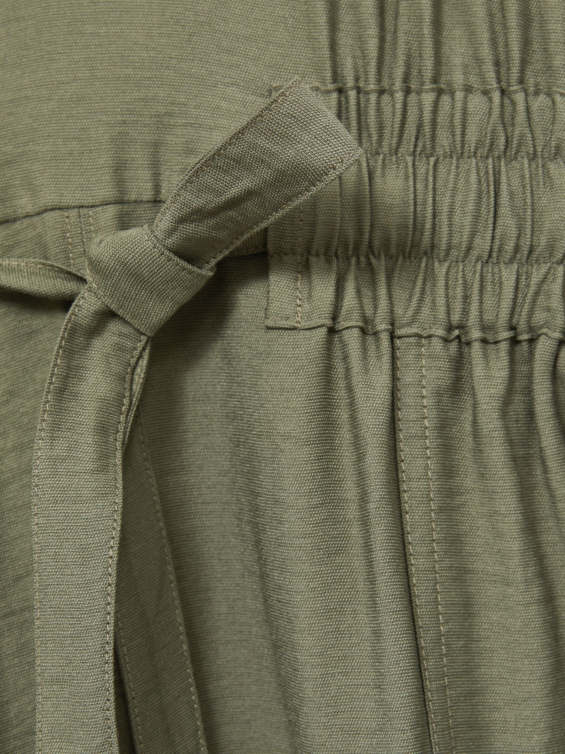 Shirred-Waist Midi Shirt Dress in Khaki