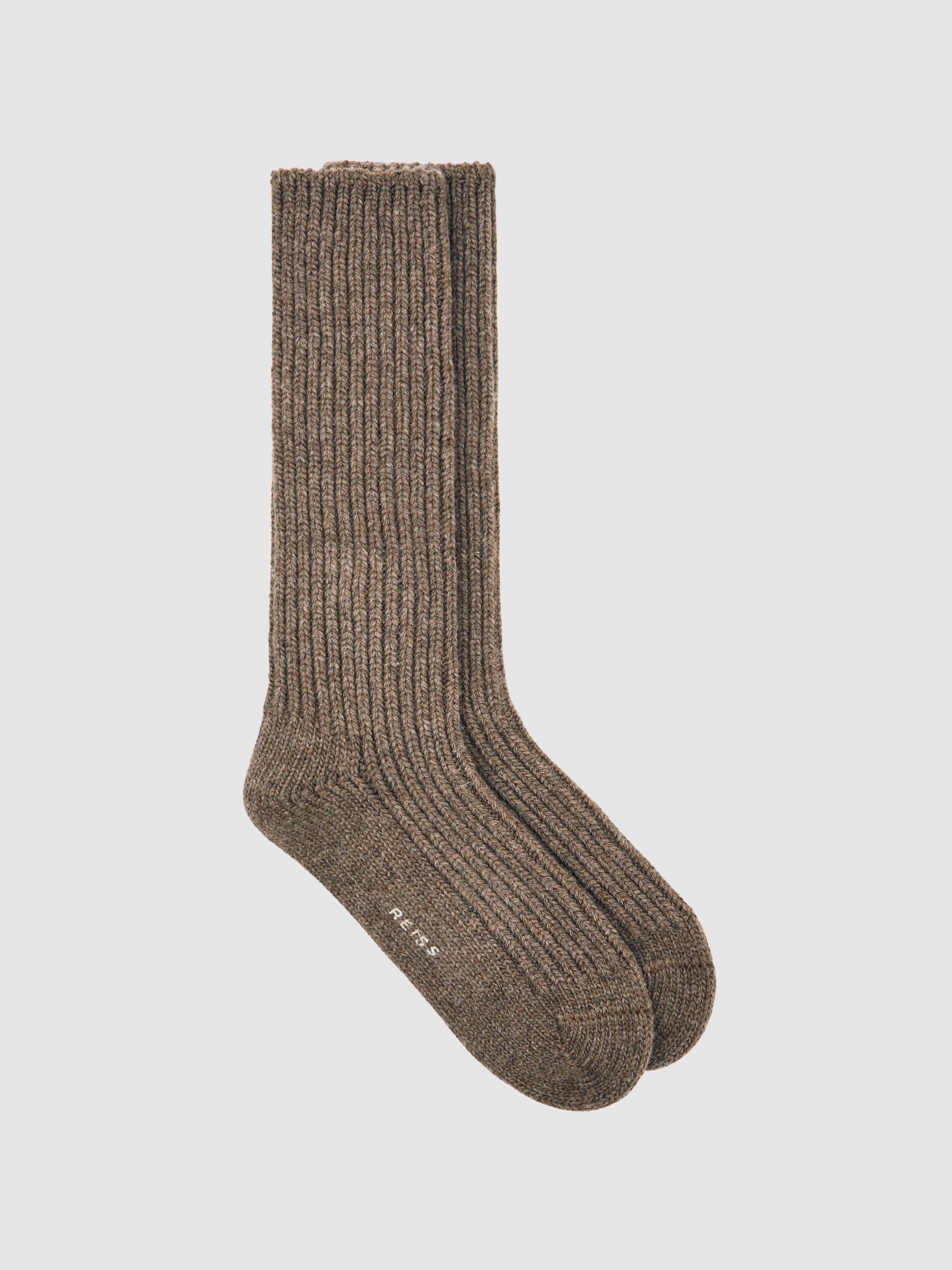 Wool Blend Ribbed Socks in Chocolate