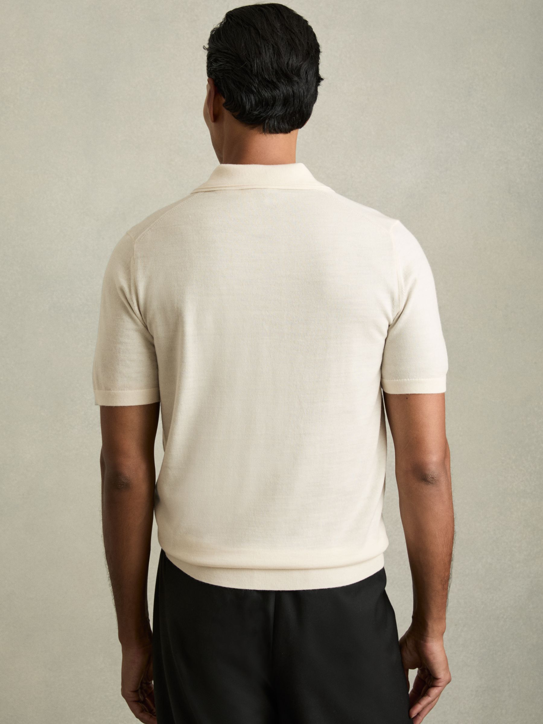 Merino Wool Open Collar Polo Shirt in Snow White