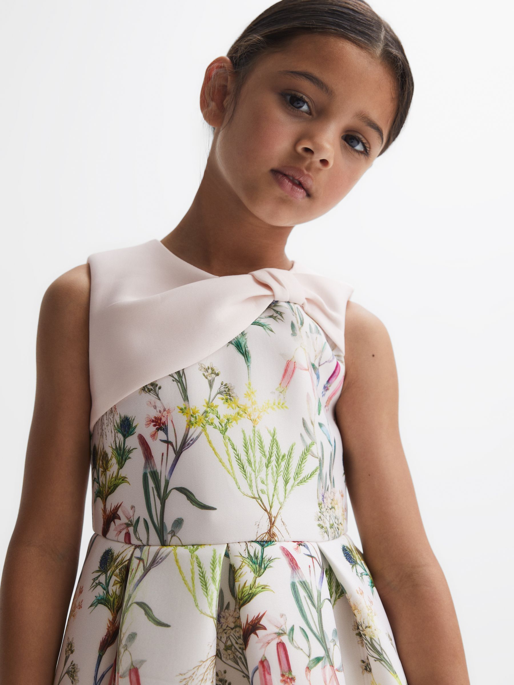 9-14 yrs Scuba Floral Printed Dress in Green