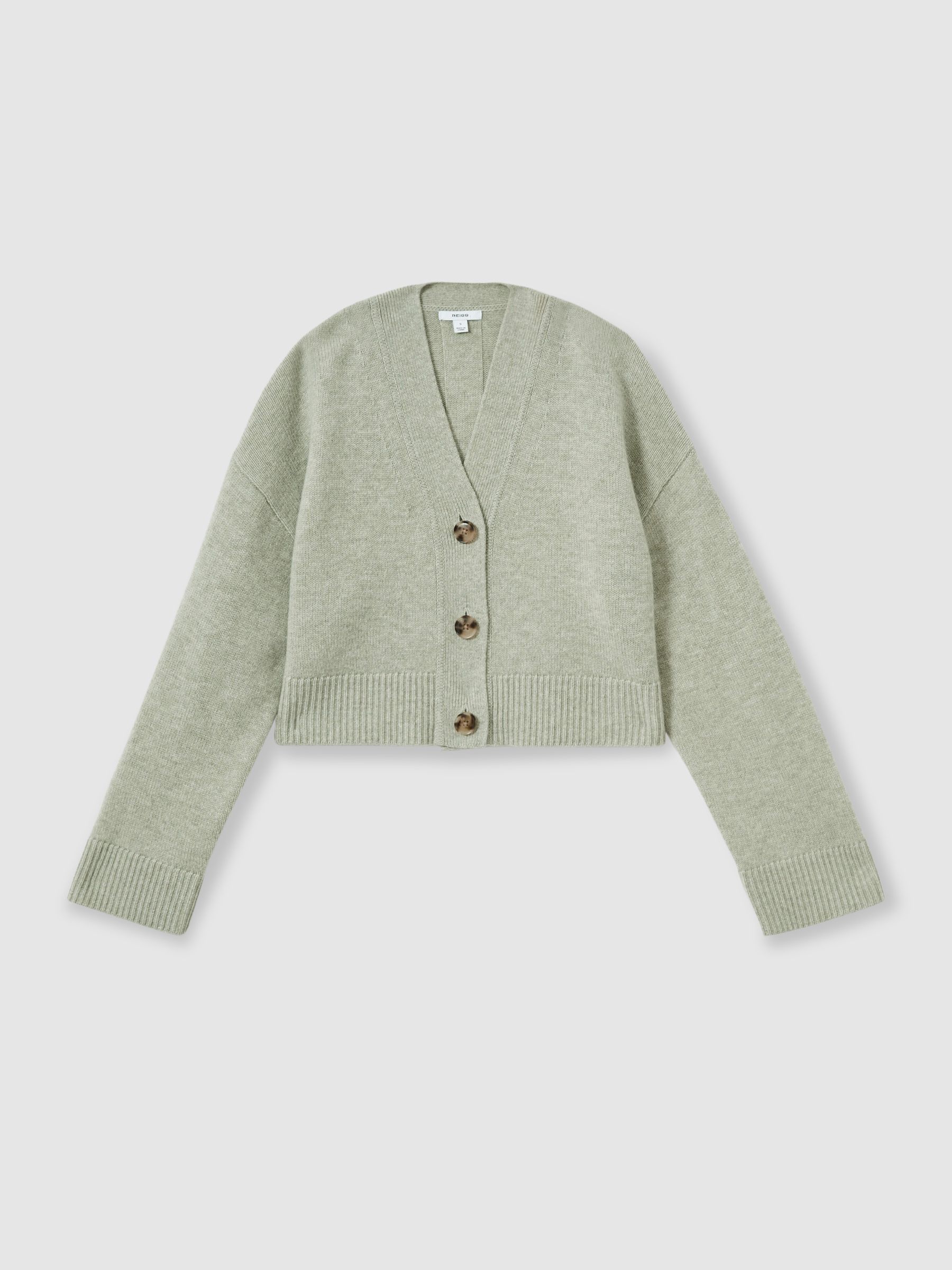 Wool-Cashmere Cropped Cardigan in Sage