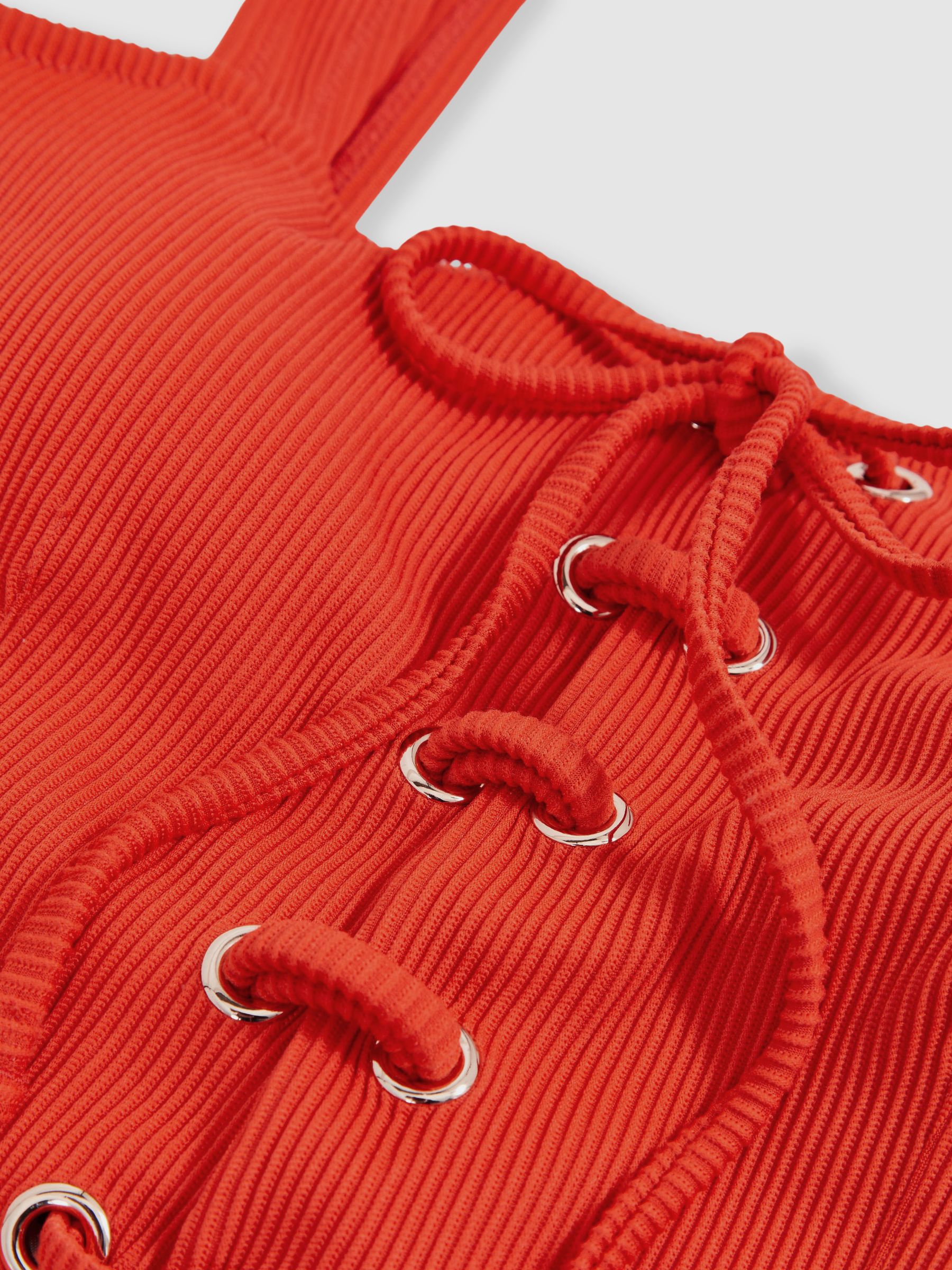 Ribbed Lace-Up Swimsuit in Orange