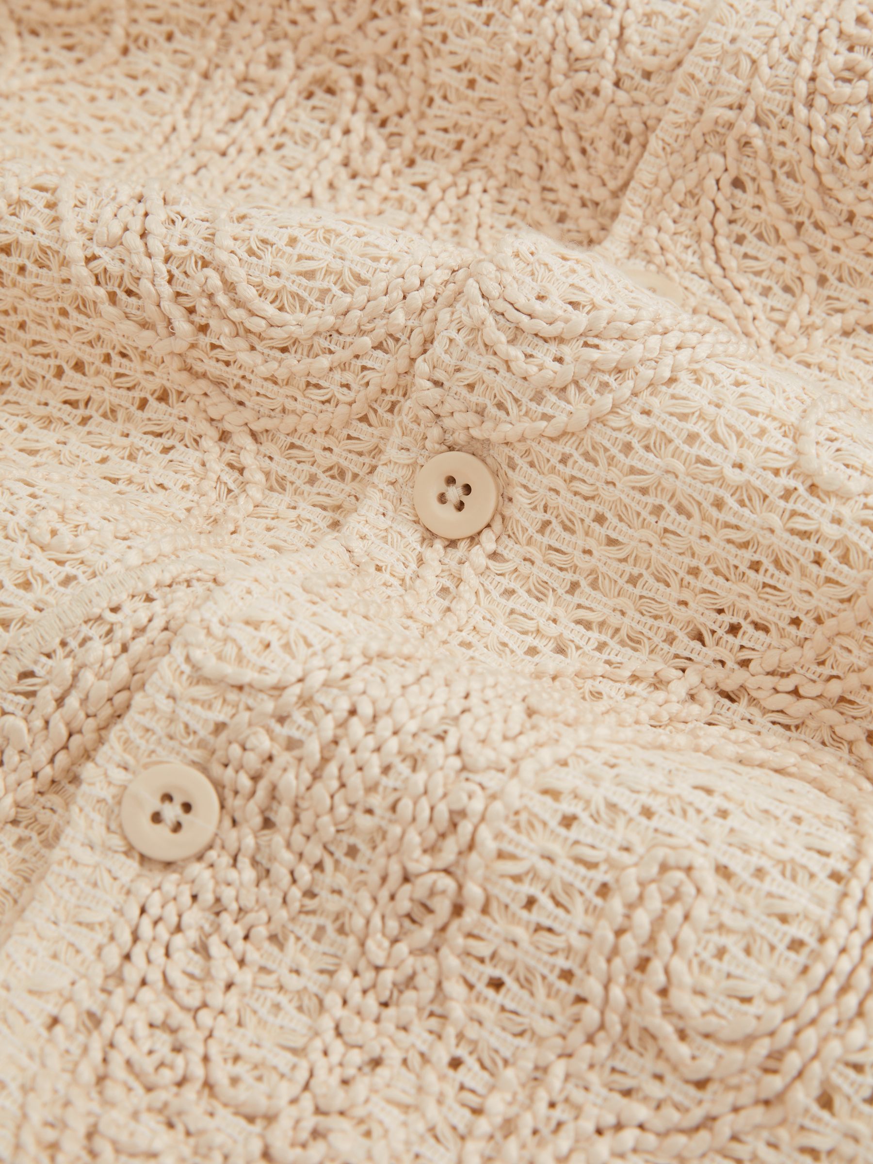 Cotton-Blend Embroidered Crochet Shirt in Oatmeal