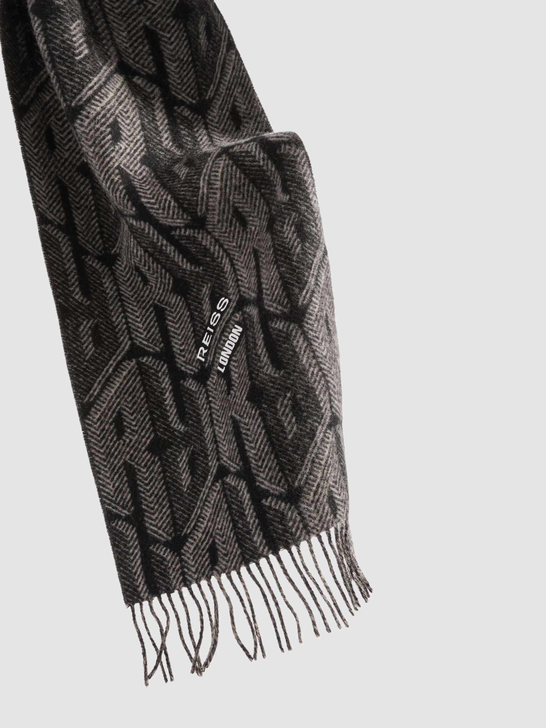 Wool and Cashmere Jacquard Scarf in Black/Grey