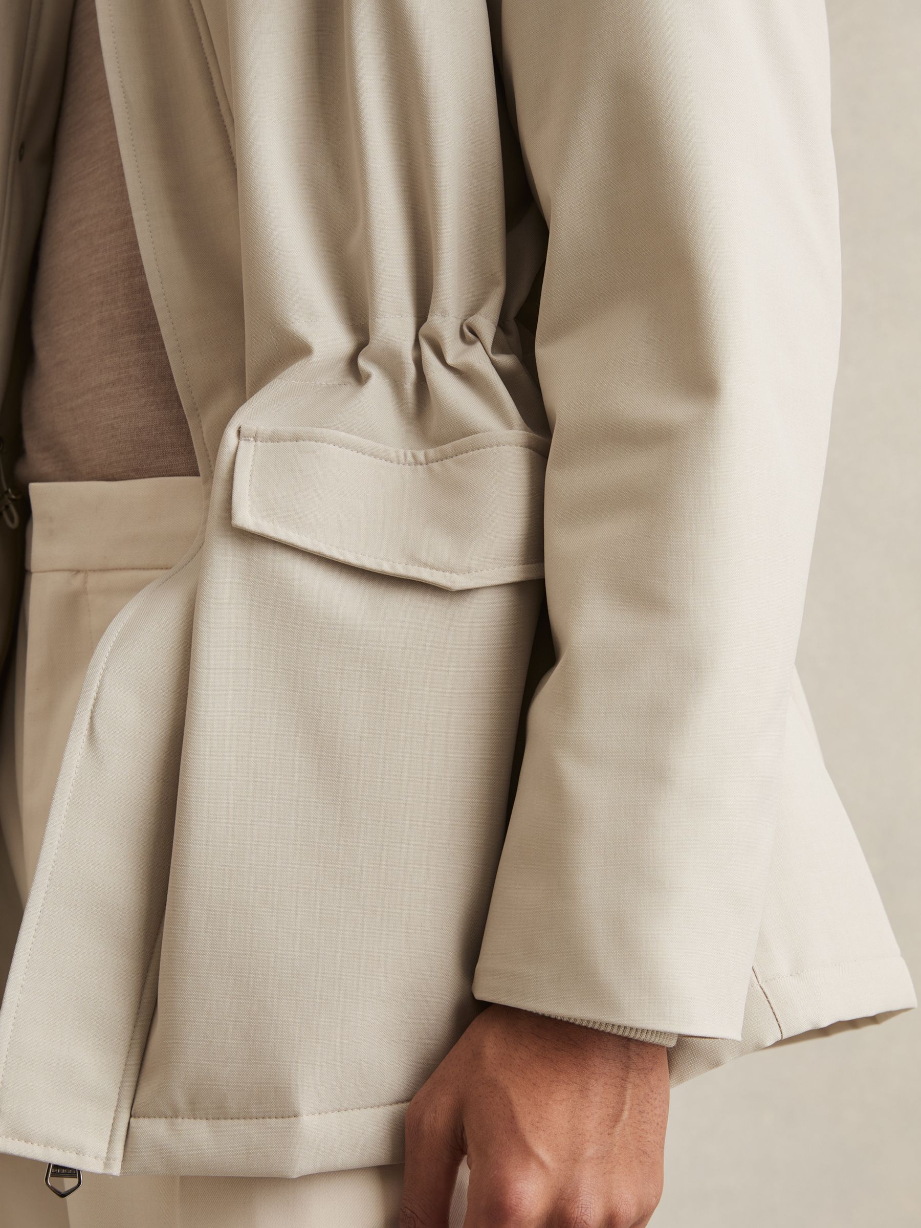 Hooded Zip-Through Padded Jacket in Stone