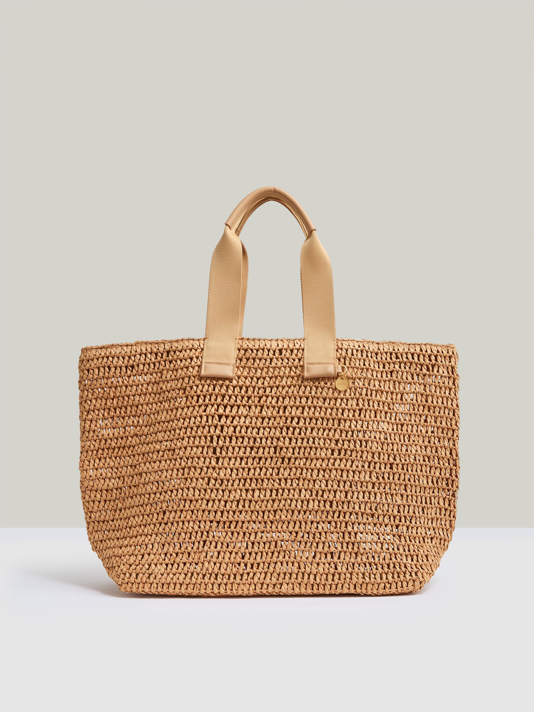Crochet Raffia Tote Bag in Tan