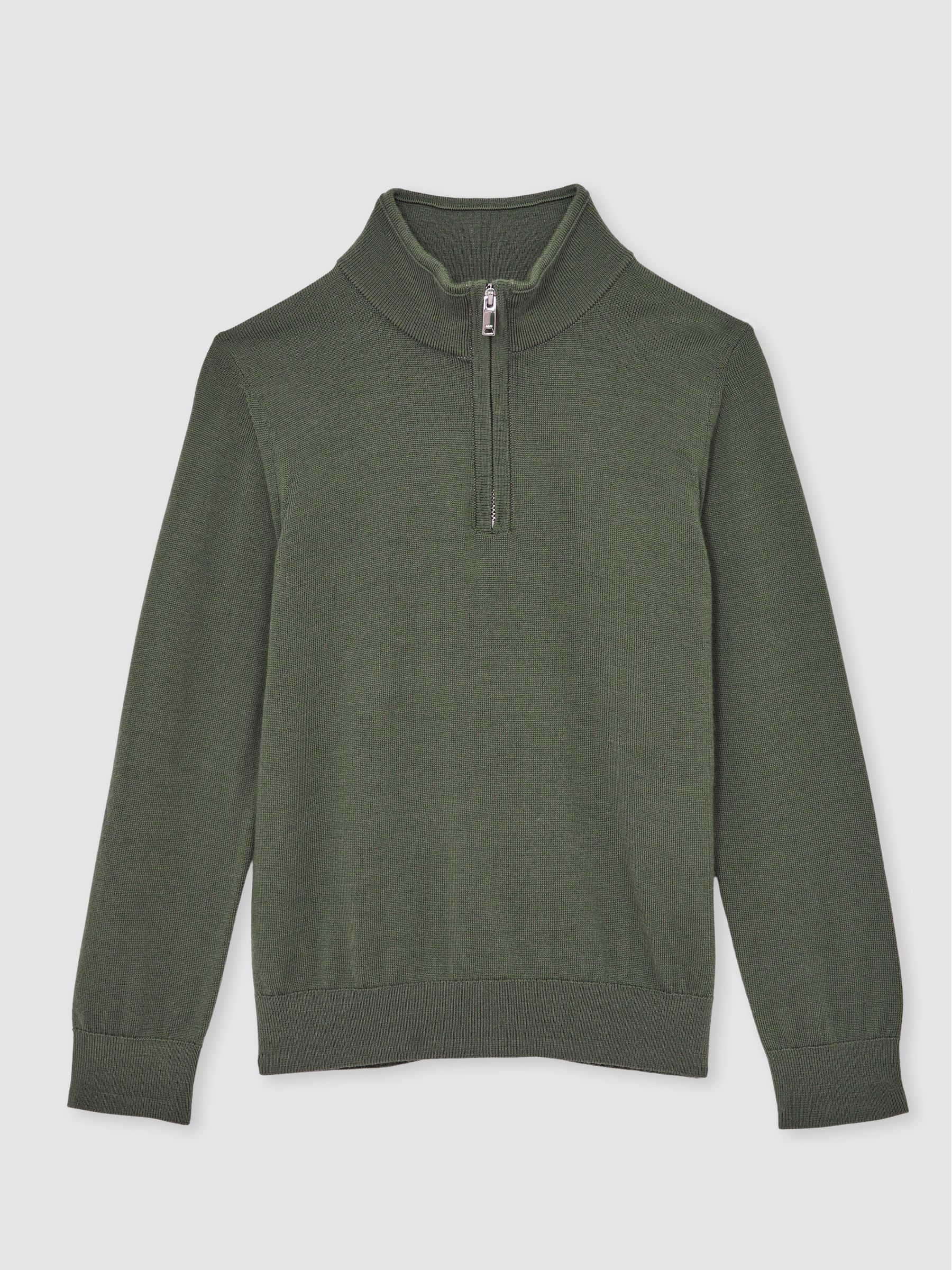 9-13 yrs Merino Wool Half-Zip Funnel Neck Jumper in Kale Green