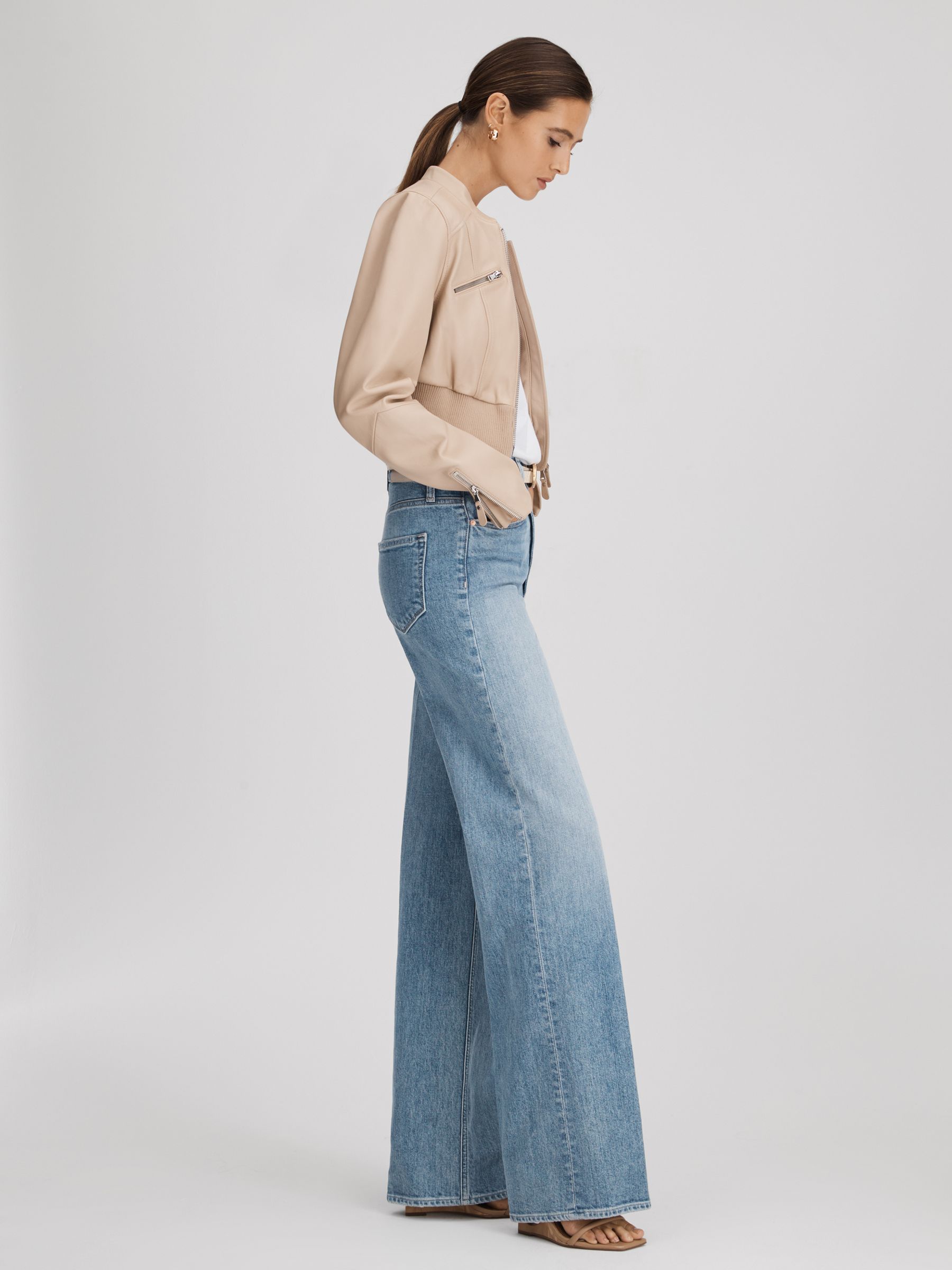 Paige Wide Leg Distressed Jeans in Magnifique Blue