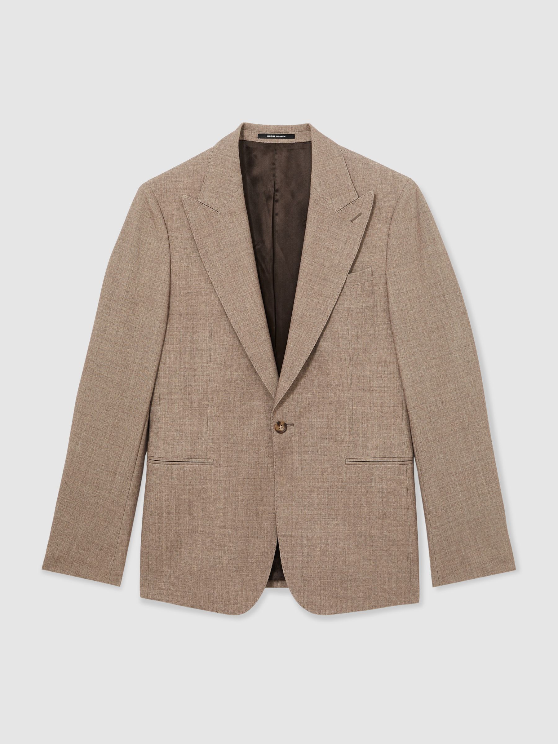 Single-Breasted Textured Blazer Slim-Fit With Wool in Brown