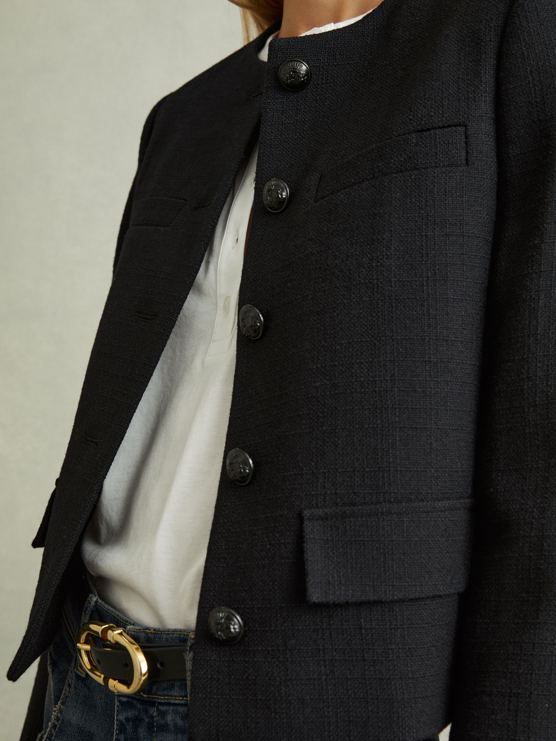 Cropped Wool Single Breasted Jacket in Black