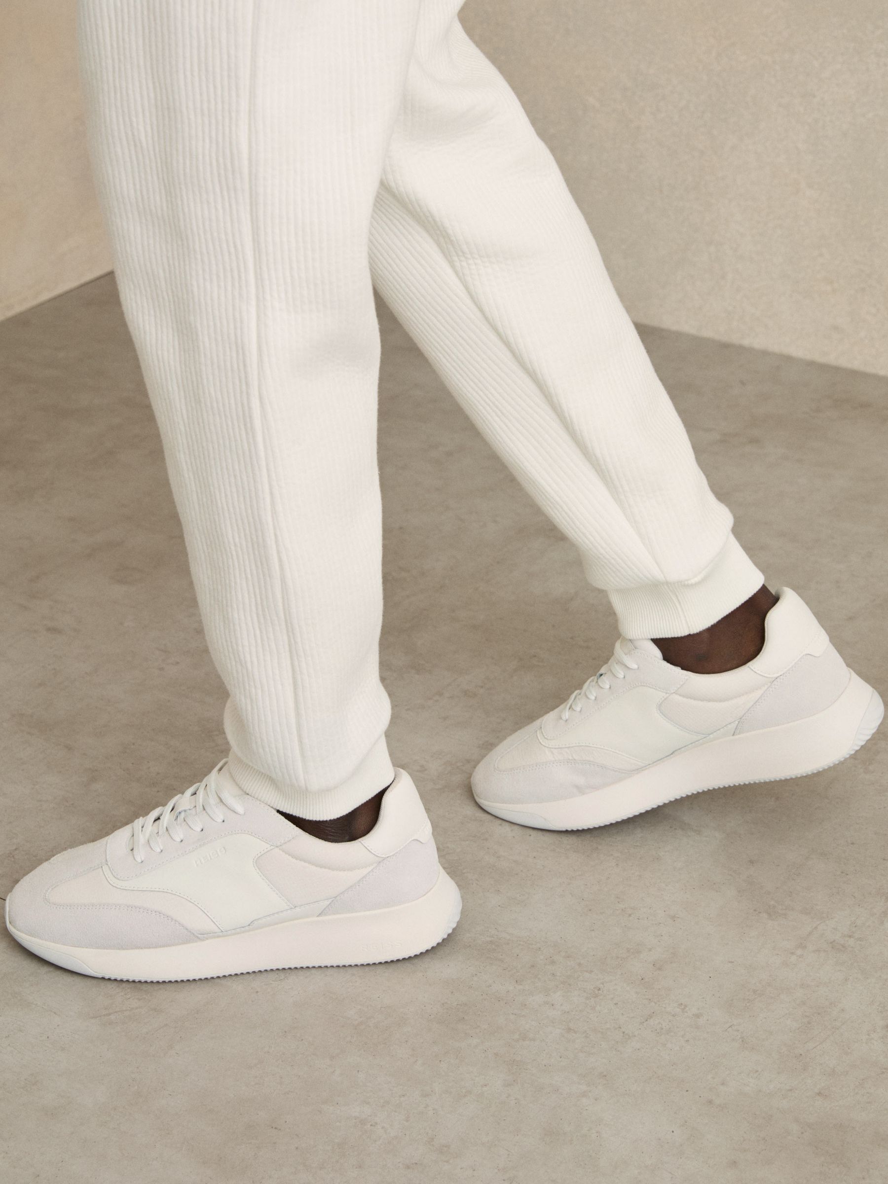 Leather Suede Running Trainers in White