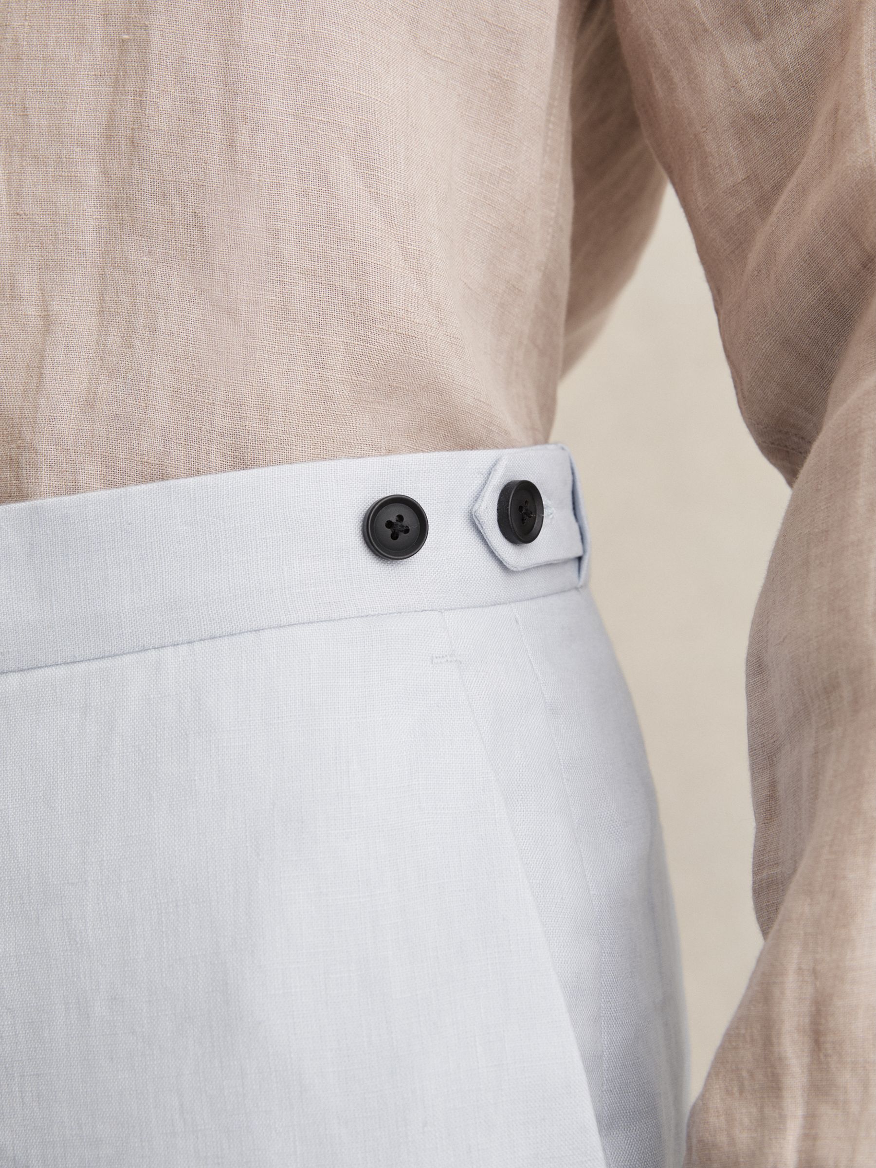 Slim Fit Linen Adjuster Trousers in Soft Blue