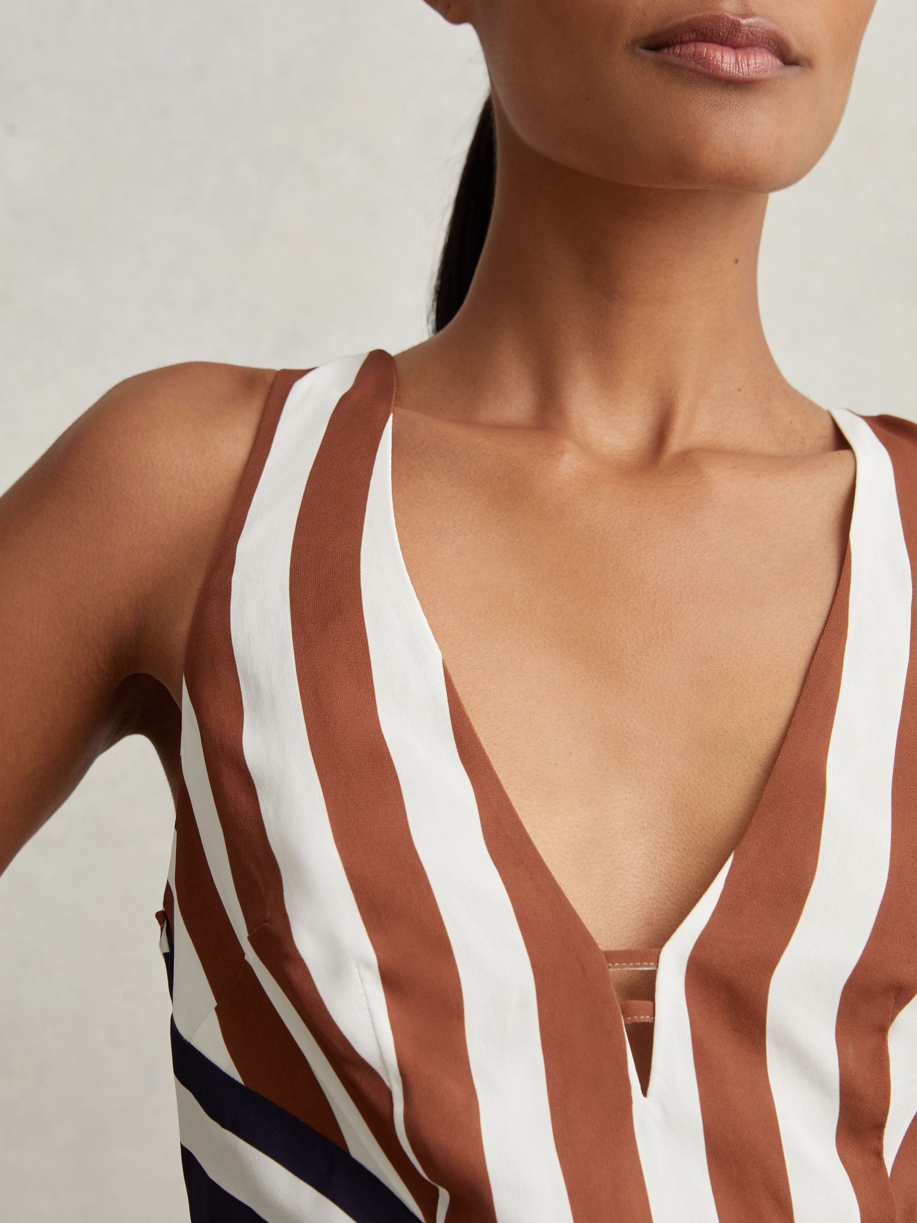 Stripe-Print Sleeveless Mini Dress in Brown/Navy