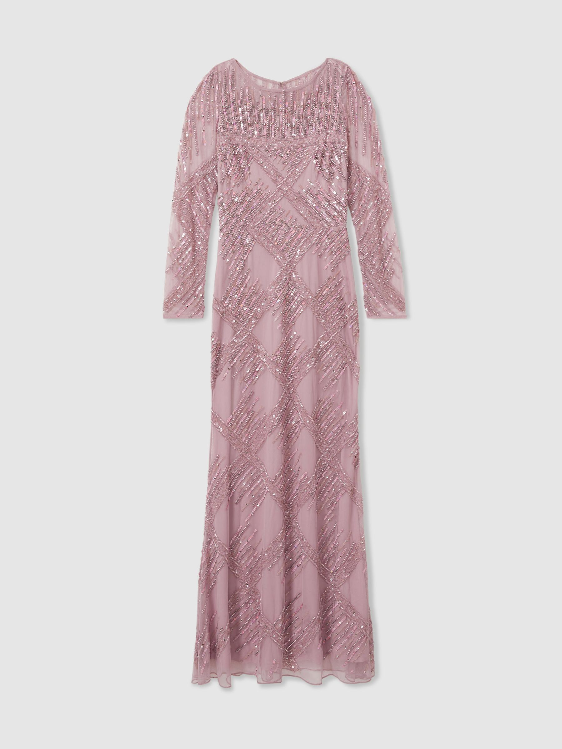 Felicity Pink Raishma Pink Embellished Mesh Sheer Sleeve Maxi Dress
