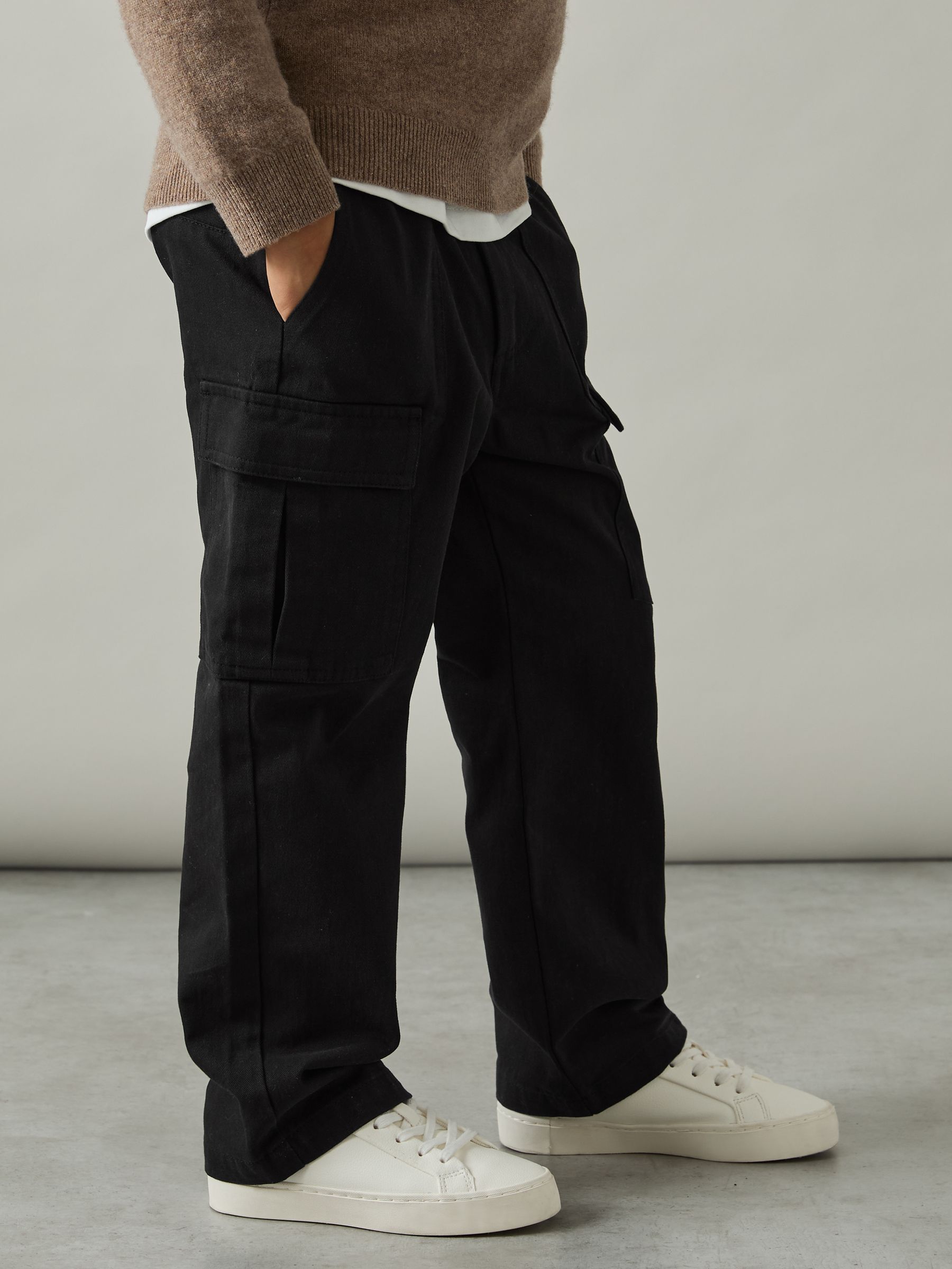 9-13 yrs 100% Cotton Straight Leg Cargo Trousers in Black