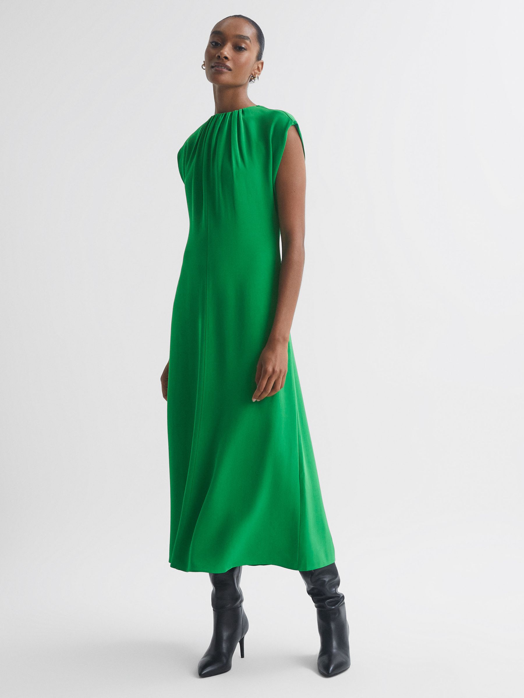 Florere Tie Neck Midi Dress in Bright Green