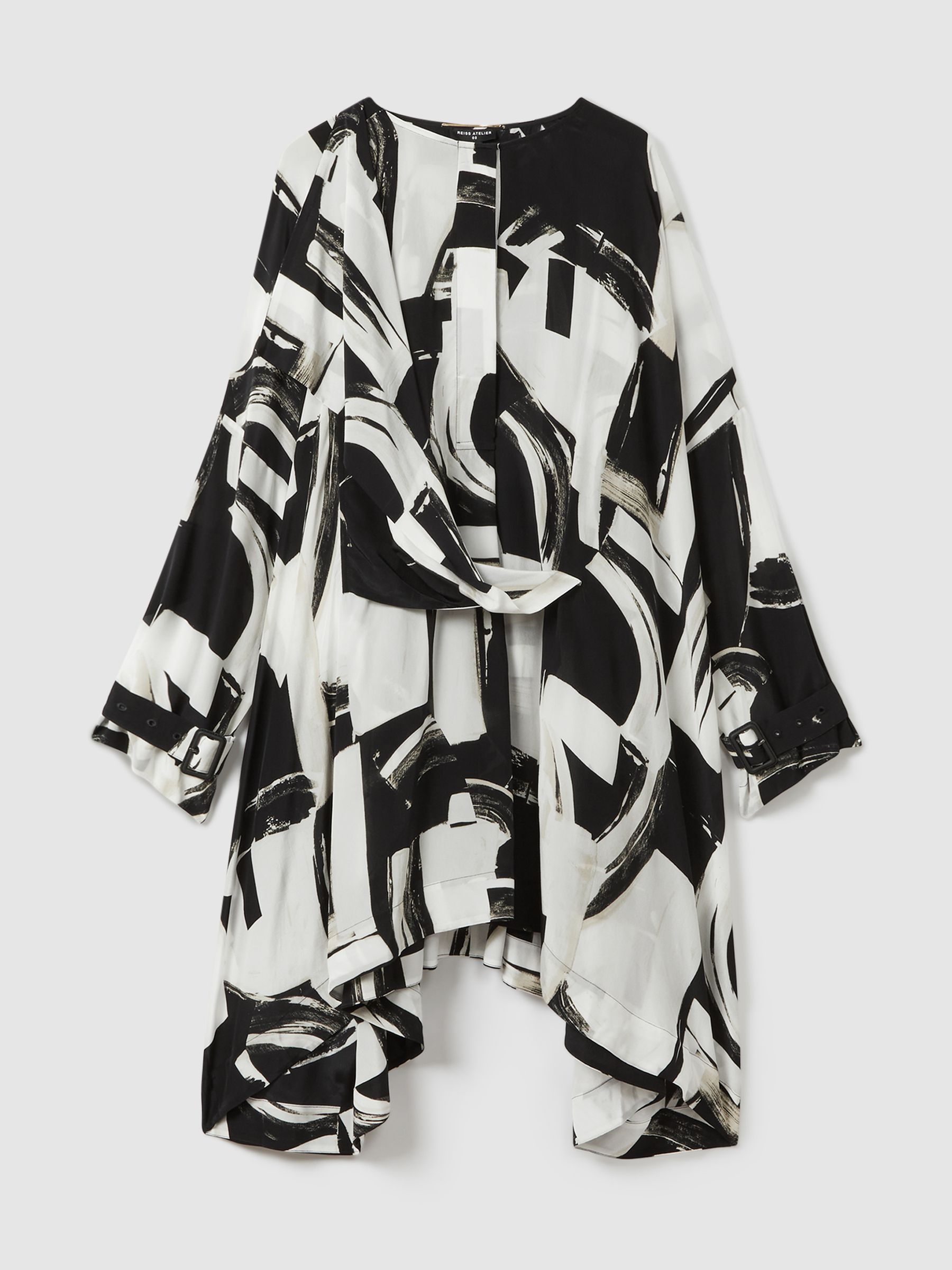 Atelier Italian Cape Sleeve Mini Dress in White/Black