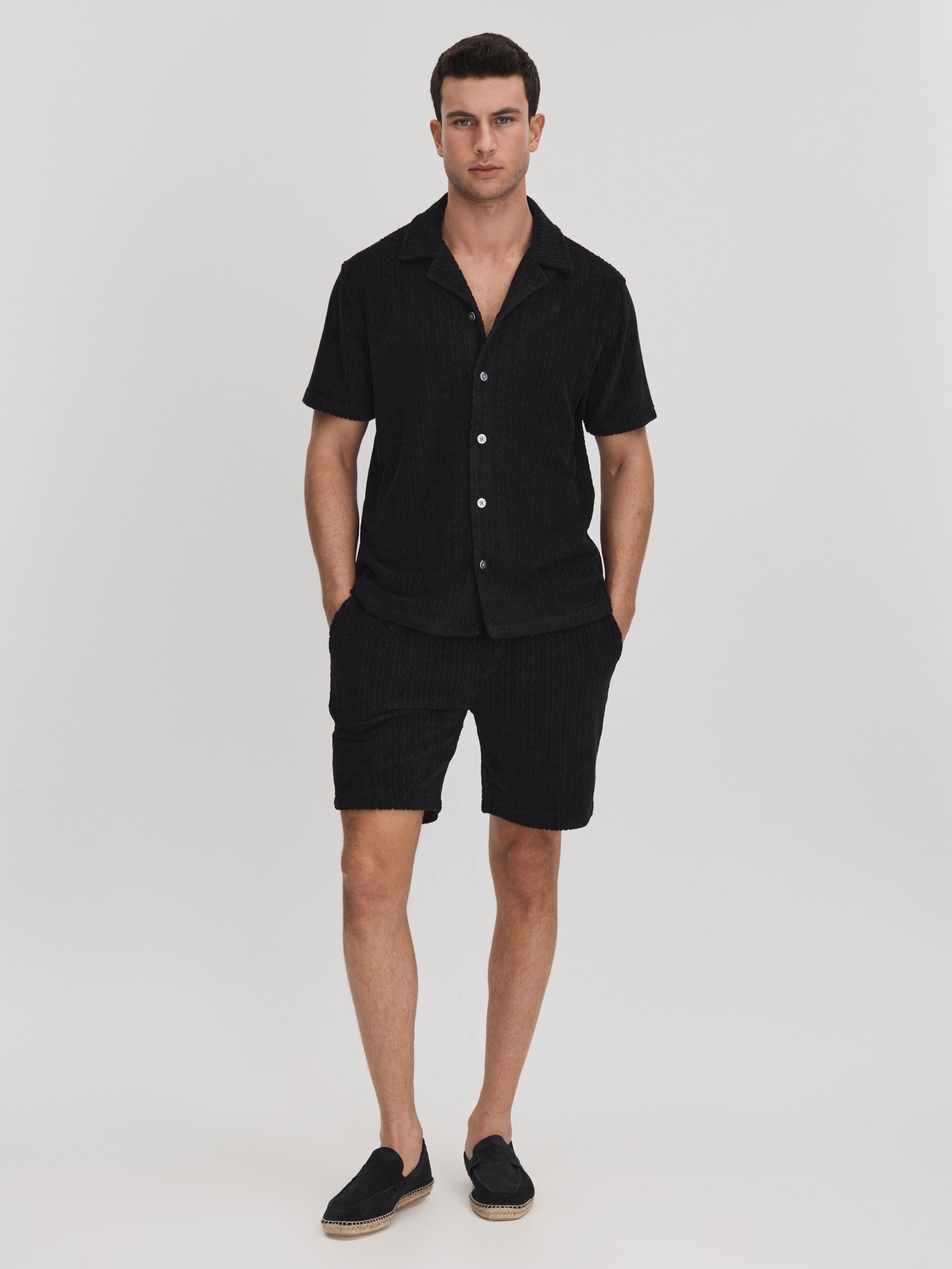 Towelling Drawstring Shorts in Navy