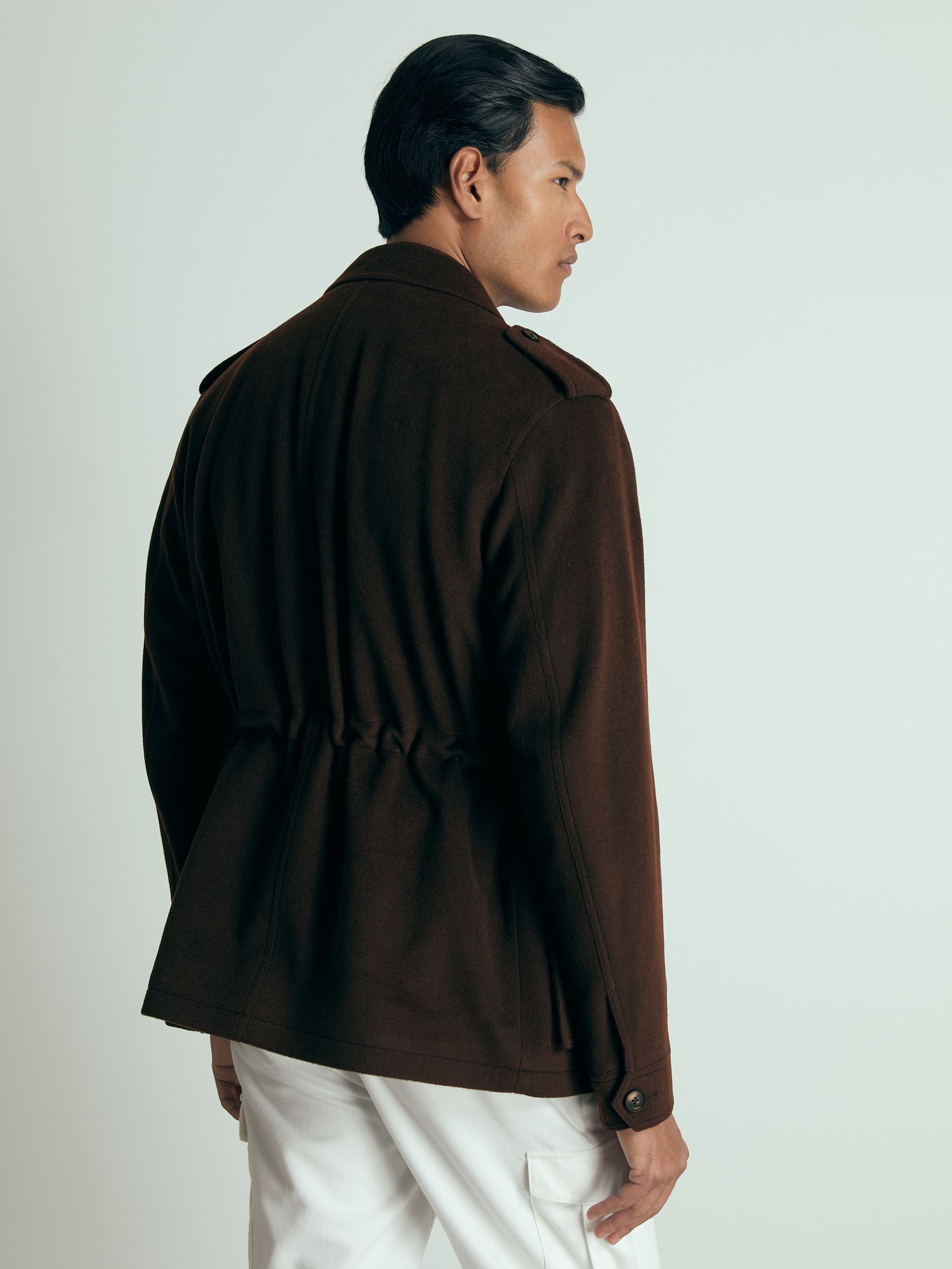 Atelier Felted-Cashmere Field Jacket in Chocolate Brown