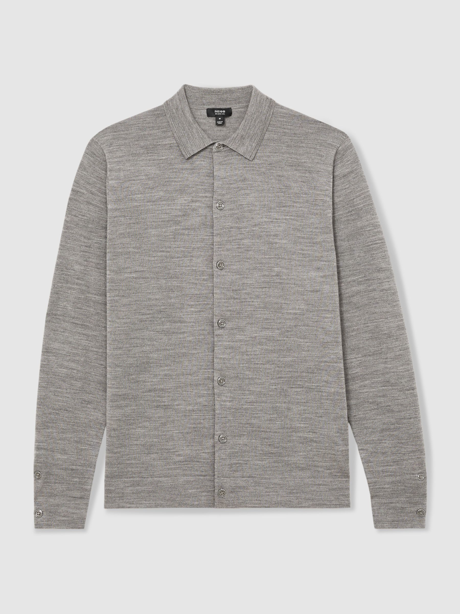 Merino Wool Button-Through Cardigan in Warm Grey Melange