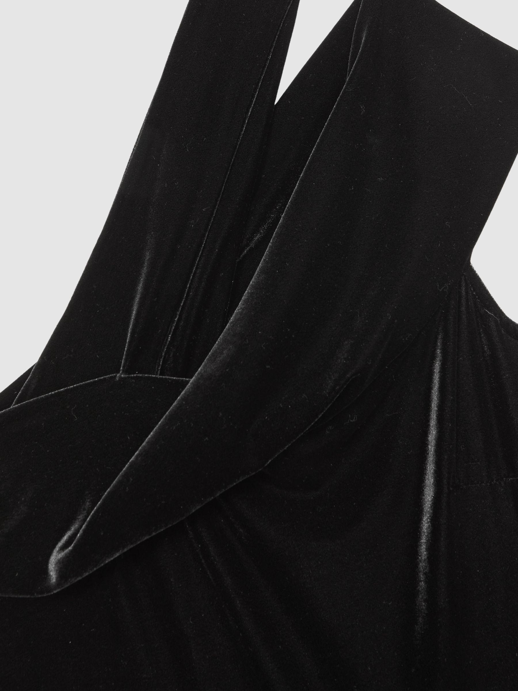 Velvet One-Shoulder Wide-Leg Jumpsuit in Black