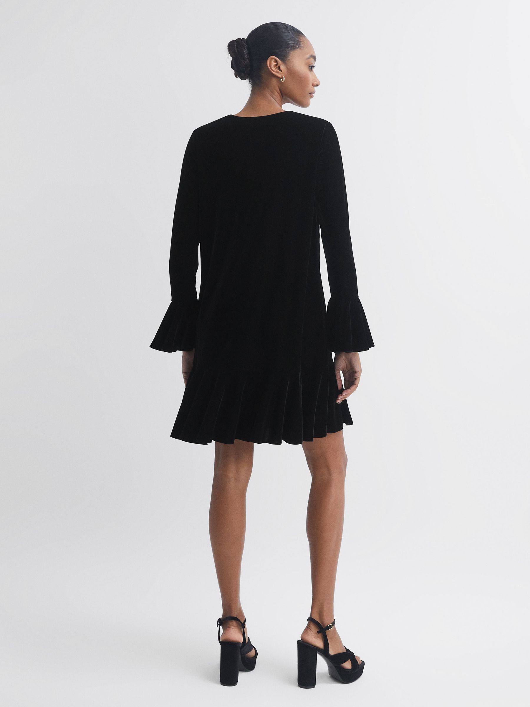 Florere Velvet V-Neck Mini Dress in Black