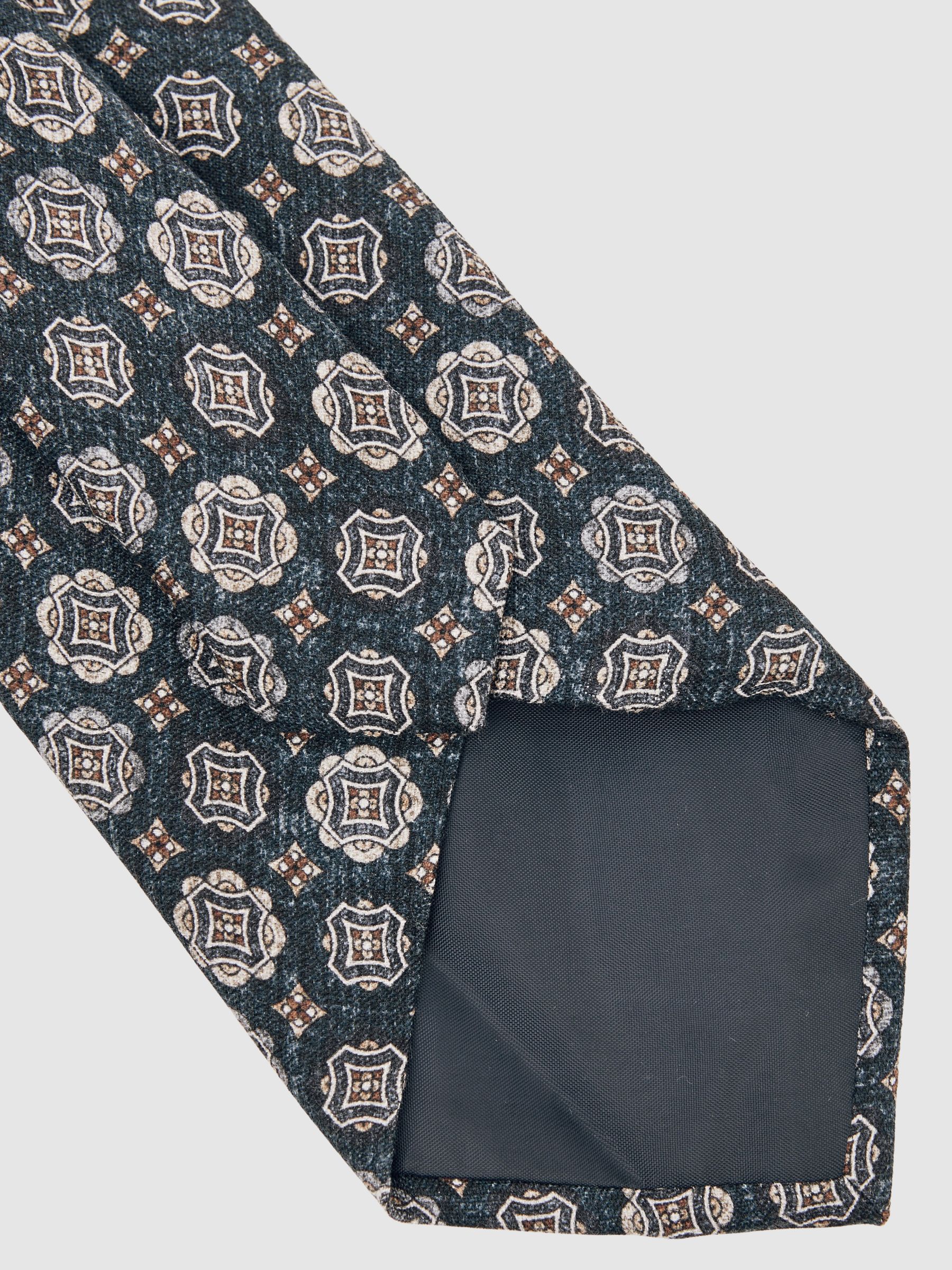Silk Medallion Print Tie in Indigo Melange