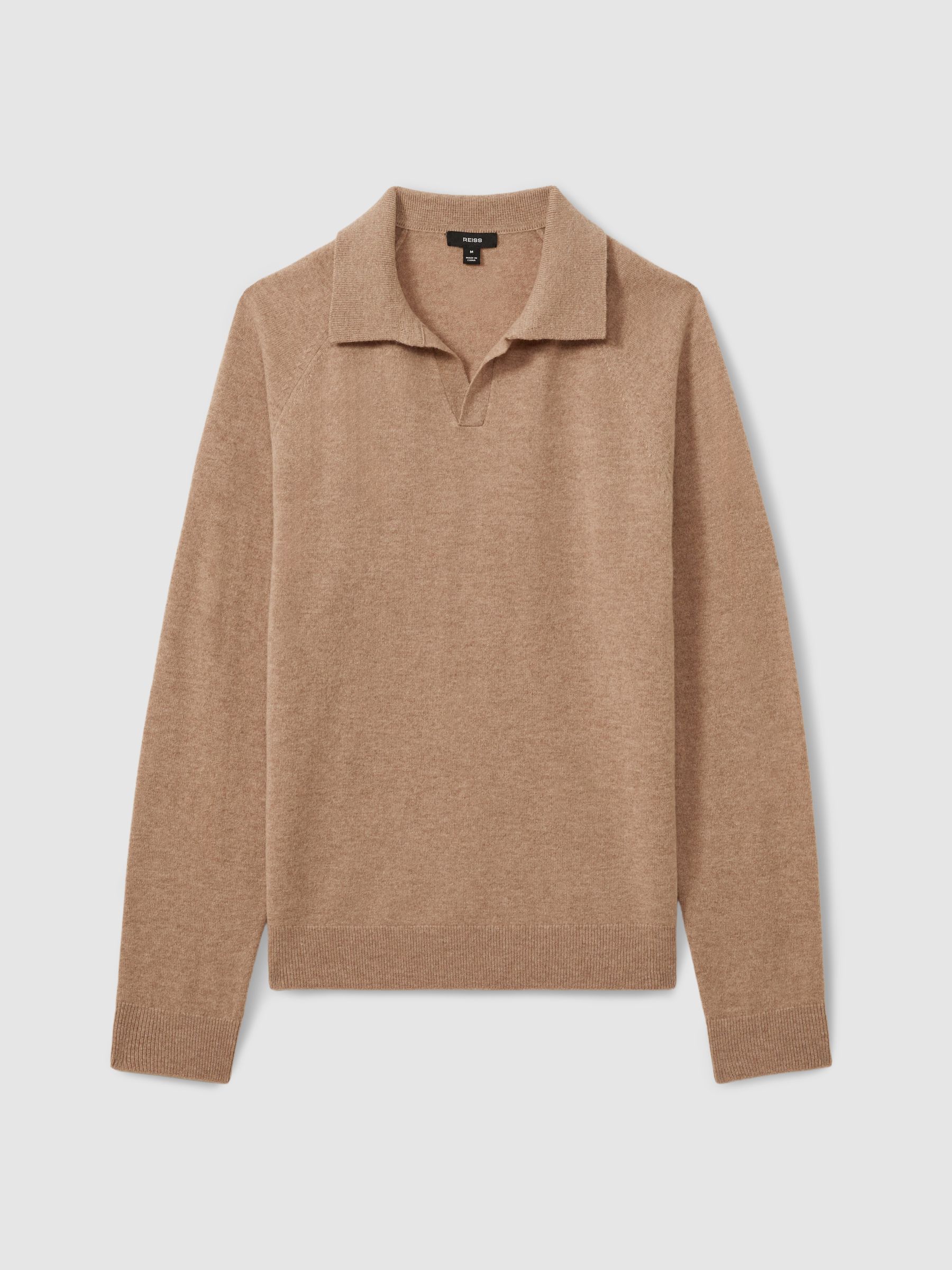 Wool-Cashmere Open-Collar Polo Shirt in Soft Camel