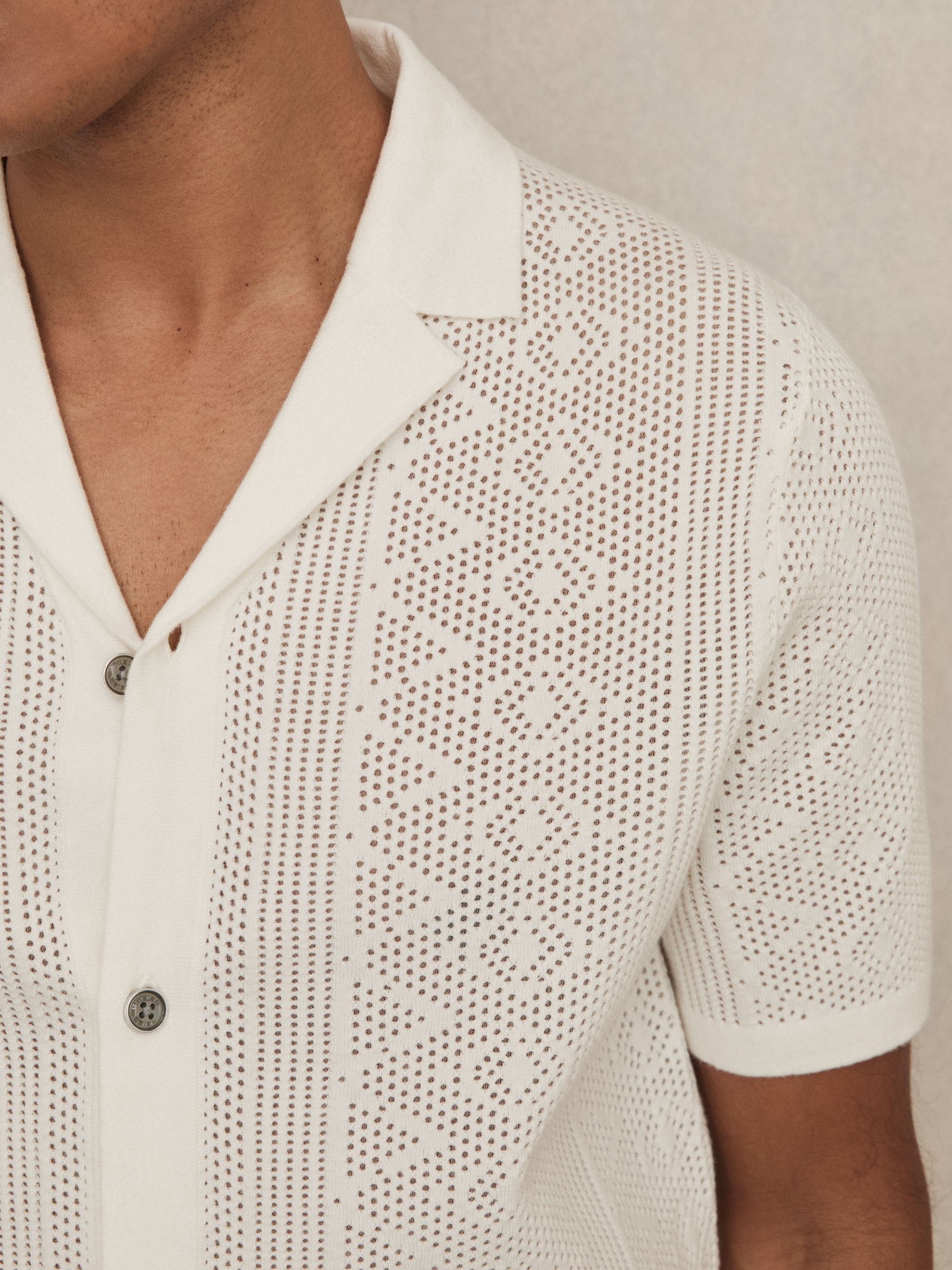 Textured-Knit Short-Sleeve Shirt in White
