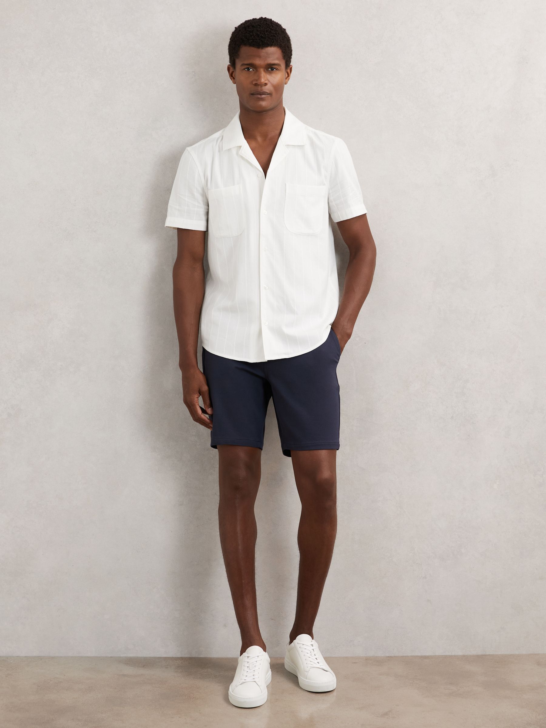 Paige Tonal-Stripe Cuban-Collar Shirt in Ivory