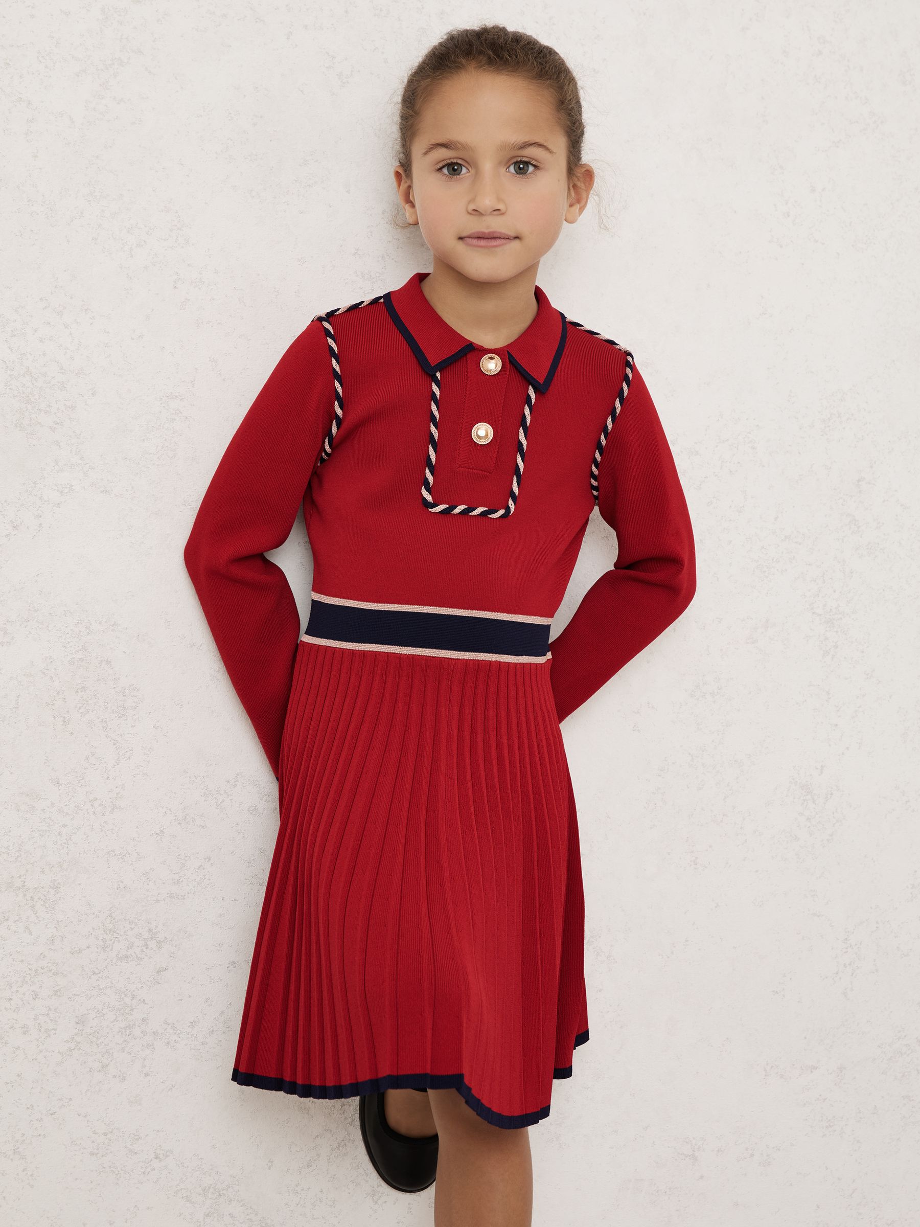 13-14 yrs Piped Knitted Skater Dress in Red