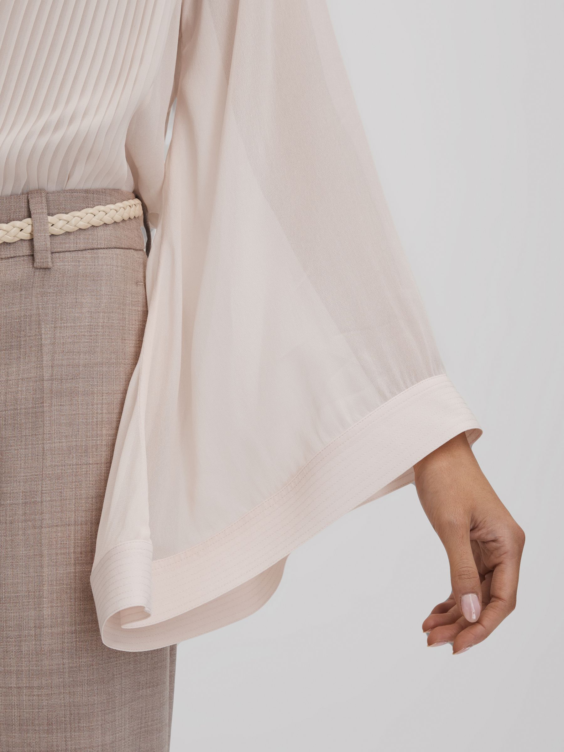 Pleated Flared Sleeve Blouse in Nude