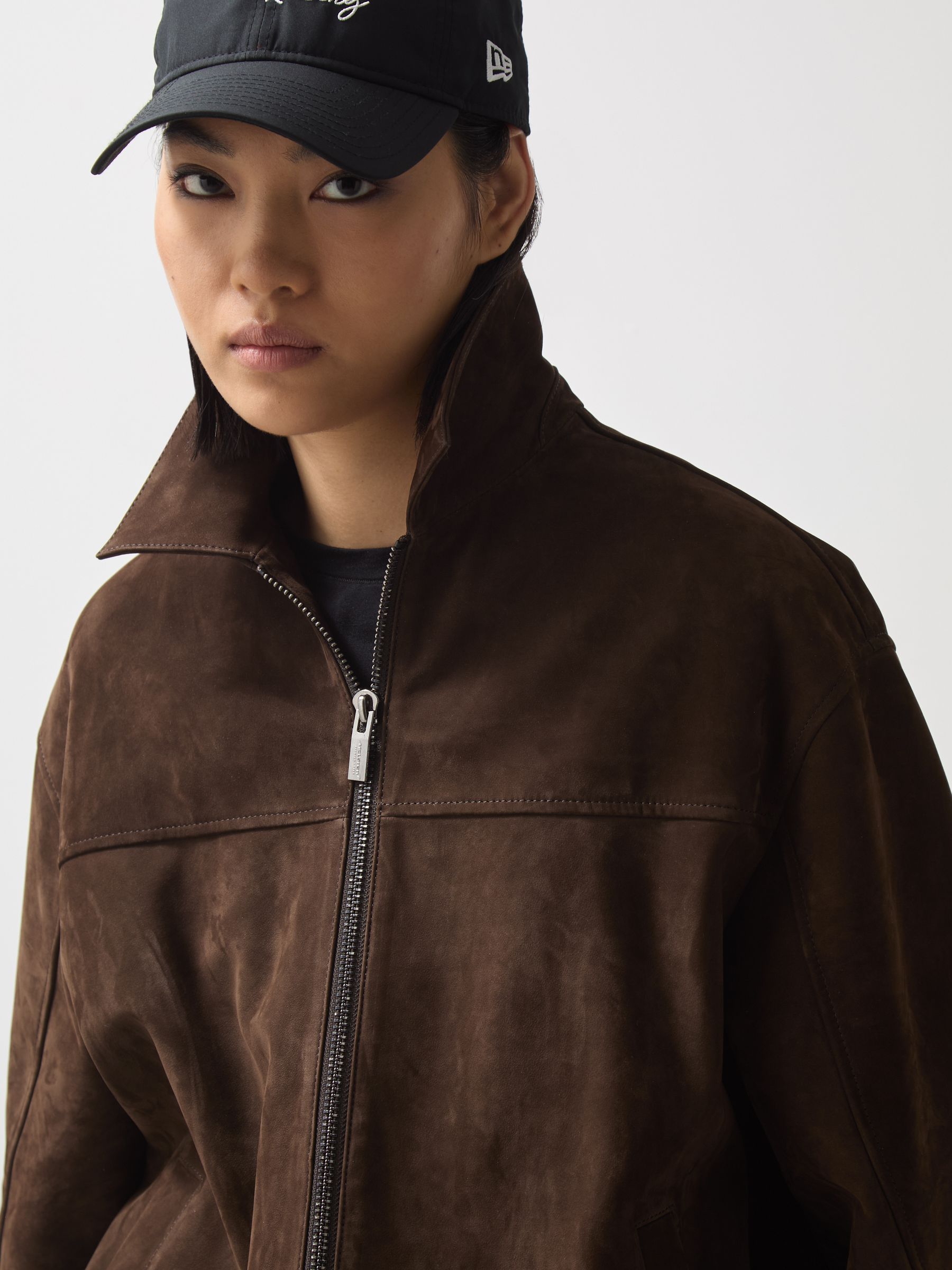 McLaren F1 Team Suede Bomber Jacket in Chocolate Brown