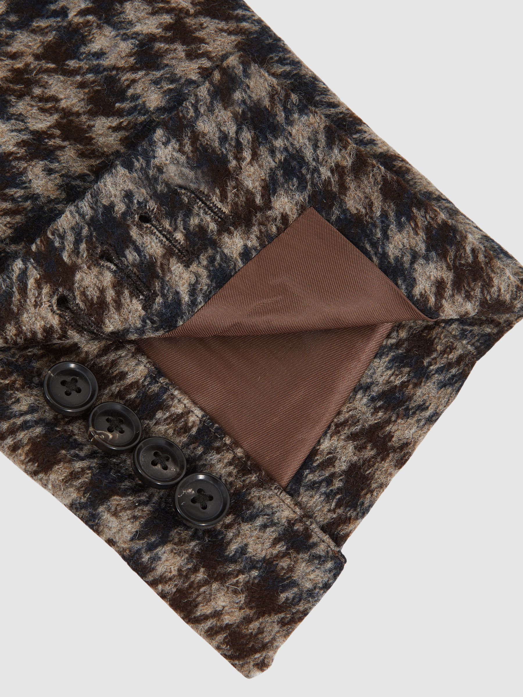 Wool-Blend Dogtooth Check Blazer in Brown