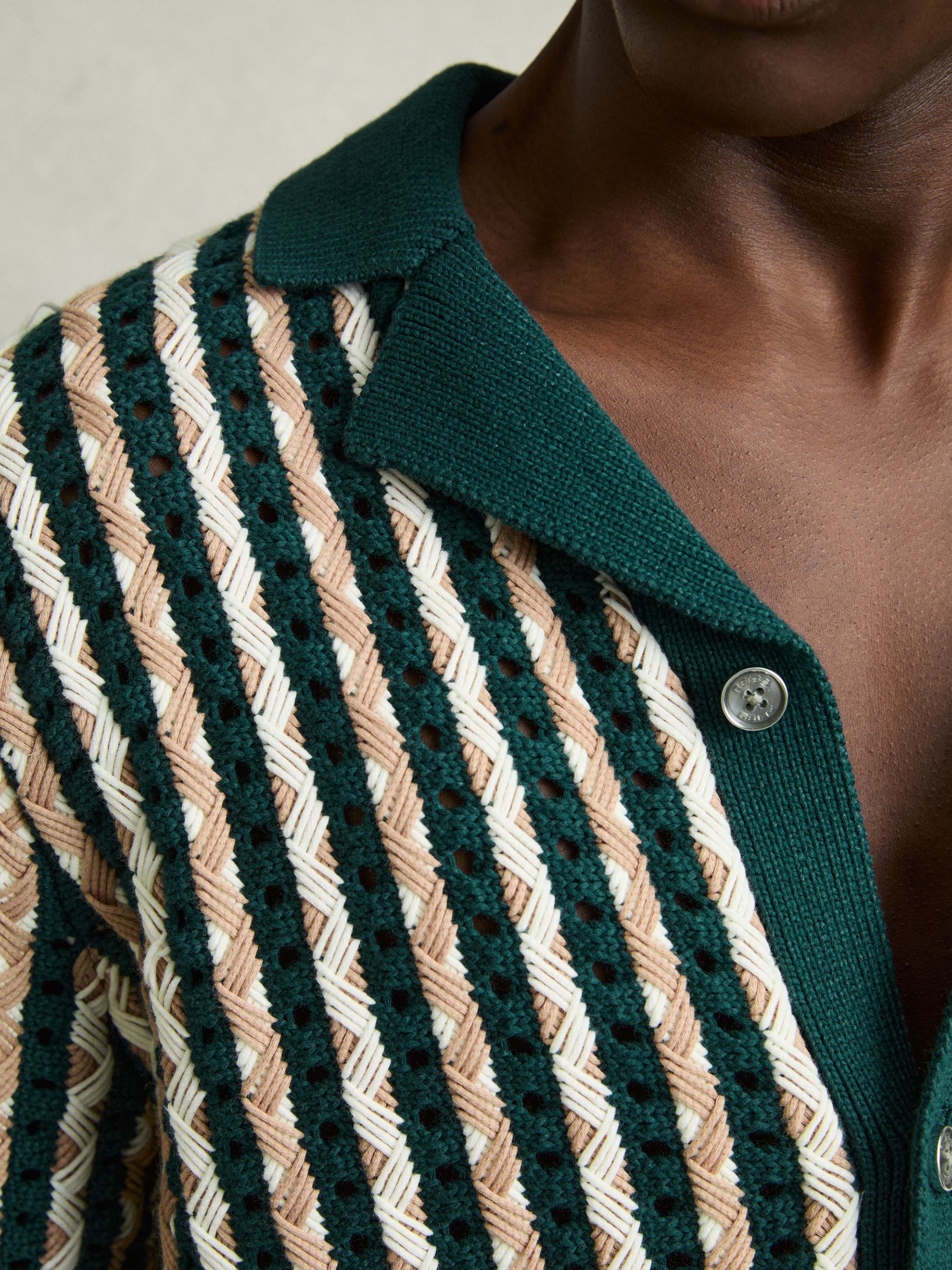 Textured-Knit Cuban-Collar Shirt in Green