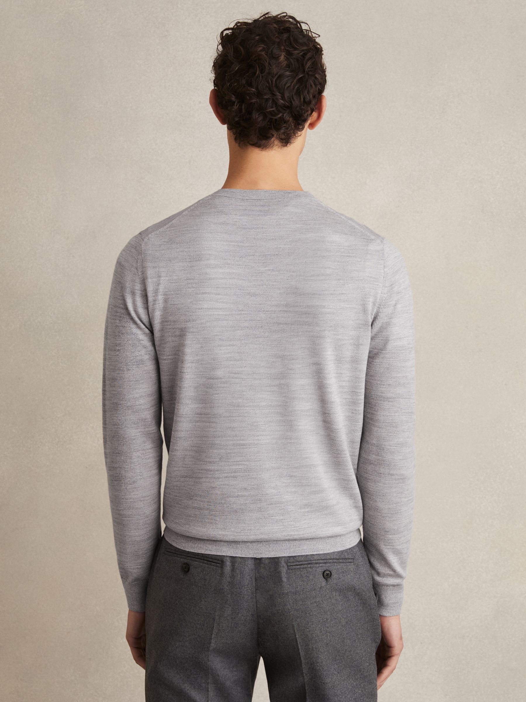 Merino Wool Crew Neck Jumper in Soft Grey Mouline