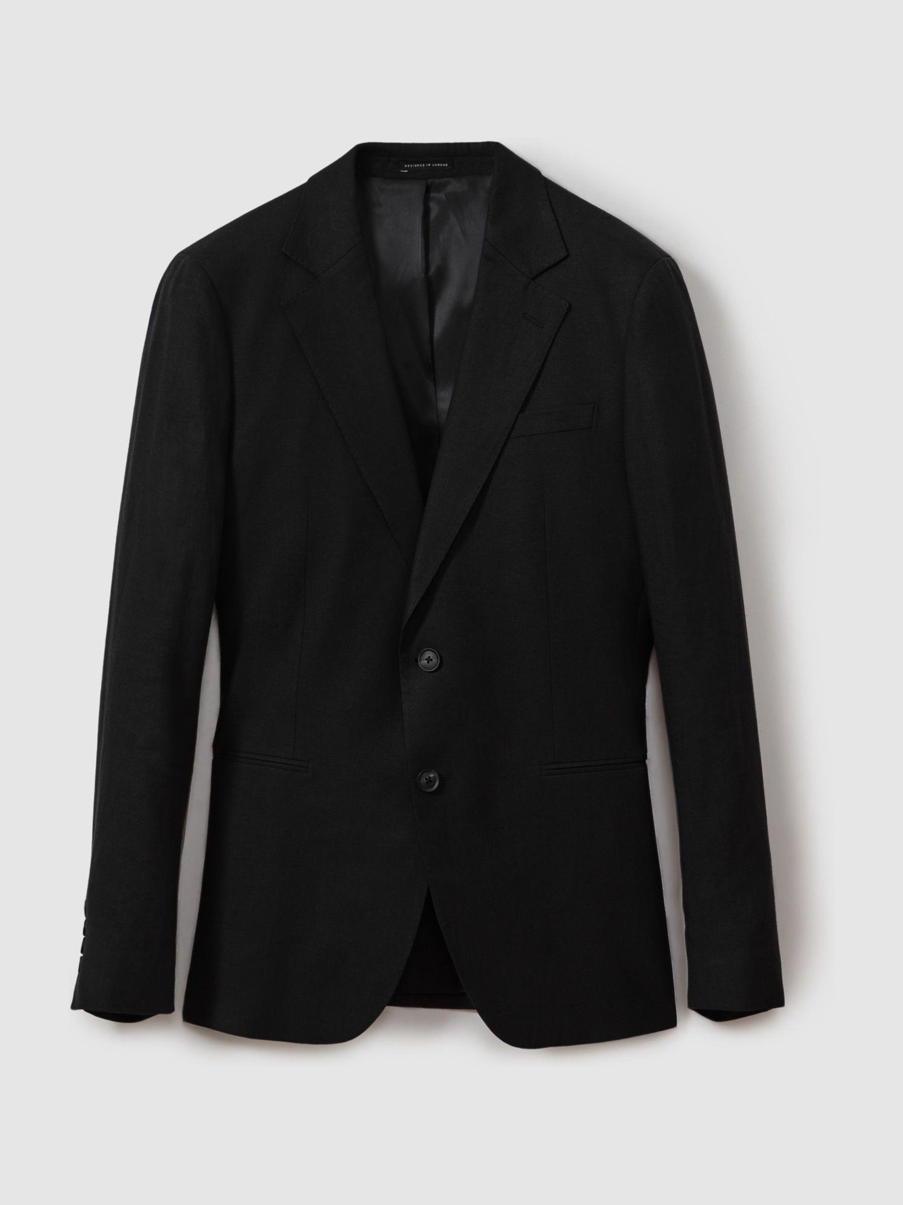 Single-Breasted Linen Suit Blazer Slim Fit in Black