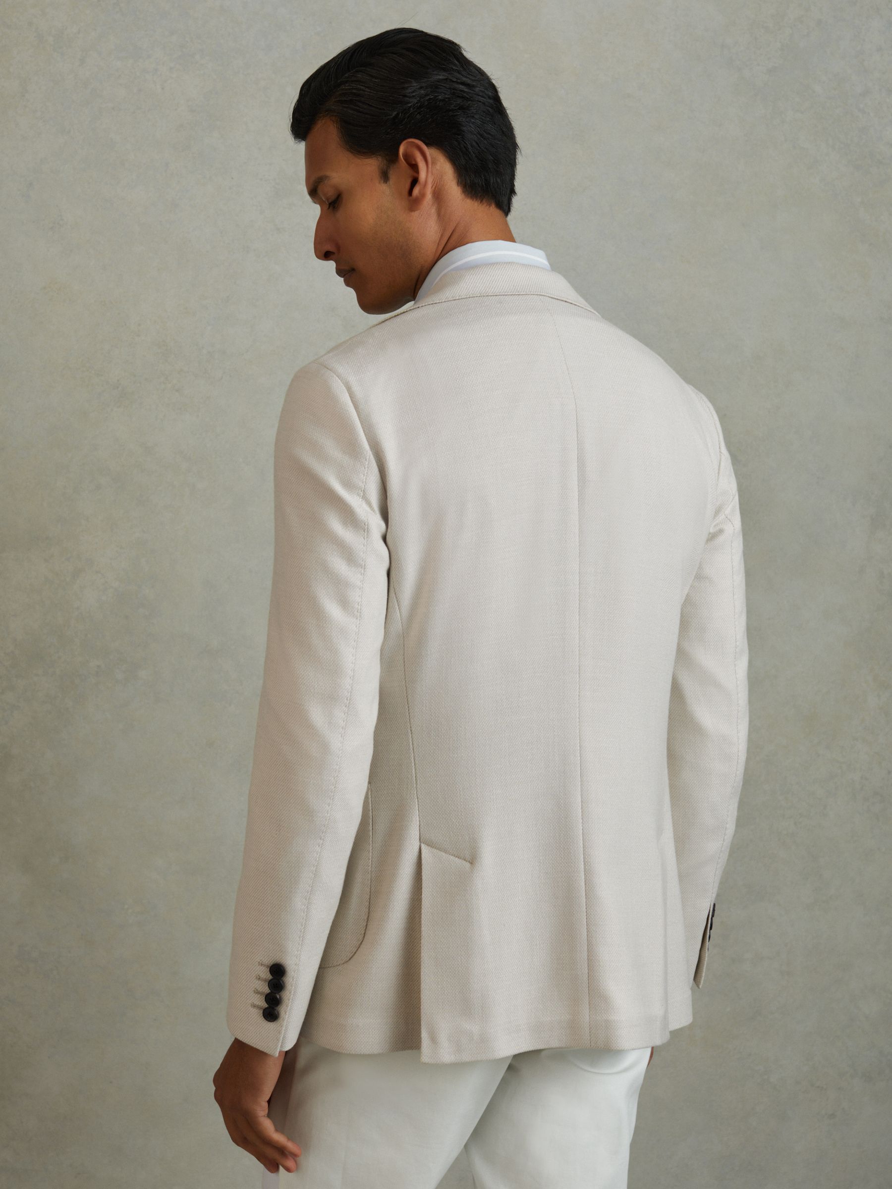 Single Breasted Blazer With Cotton in Stone