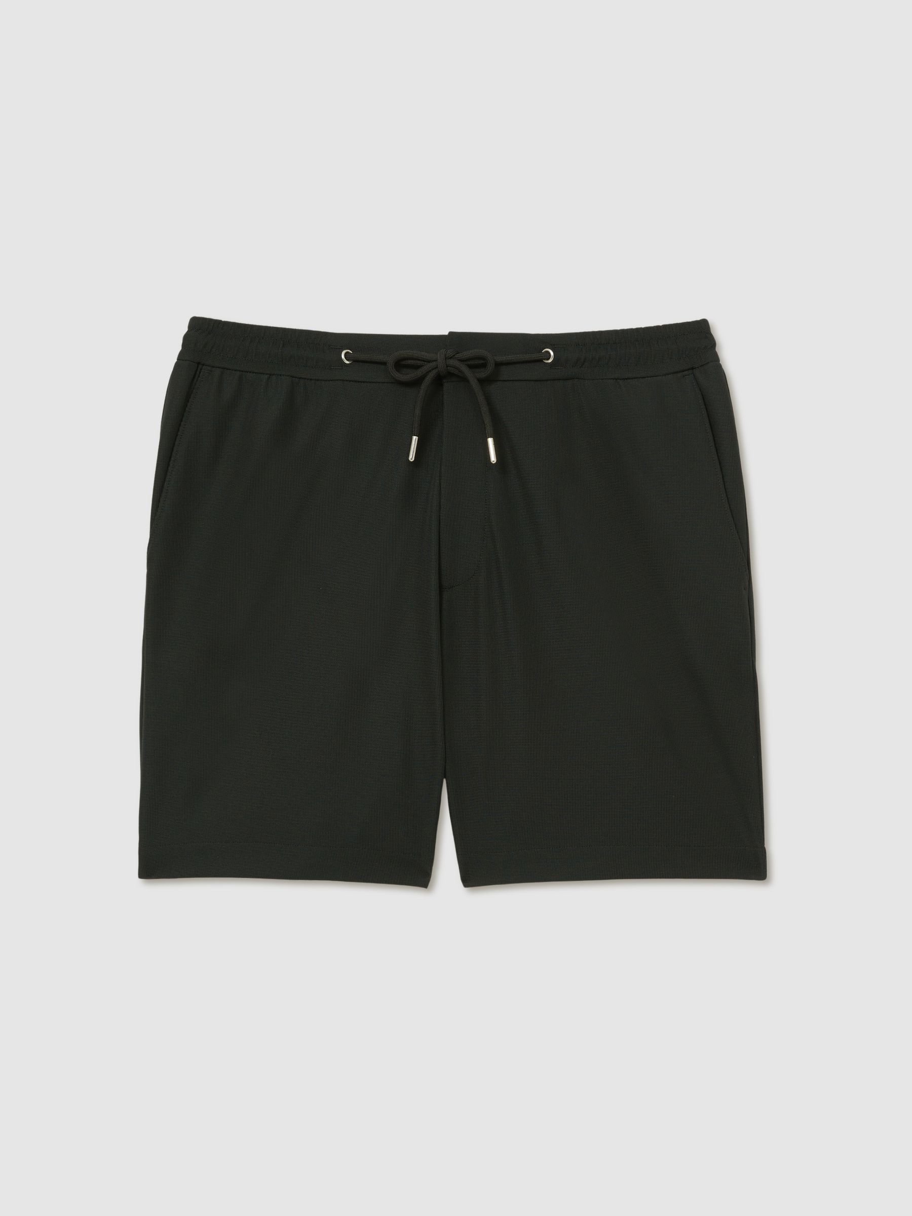 Textured Drawstring Shorts in Dark Green