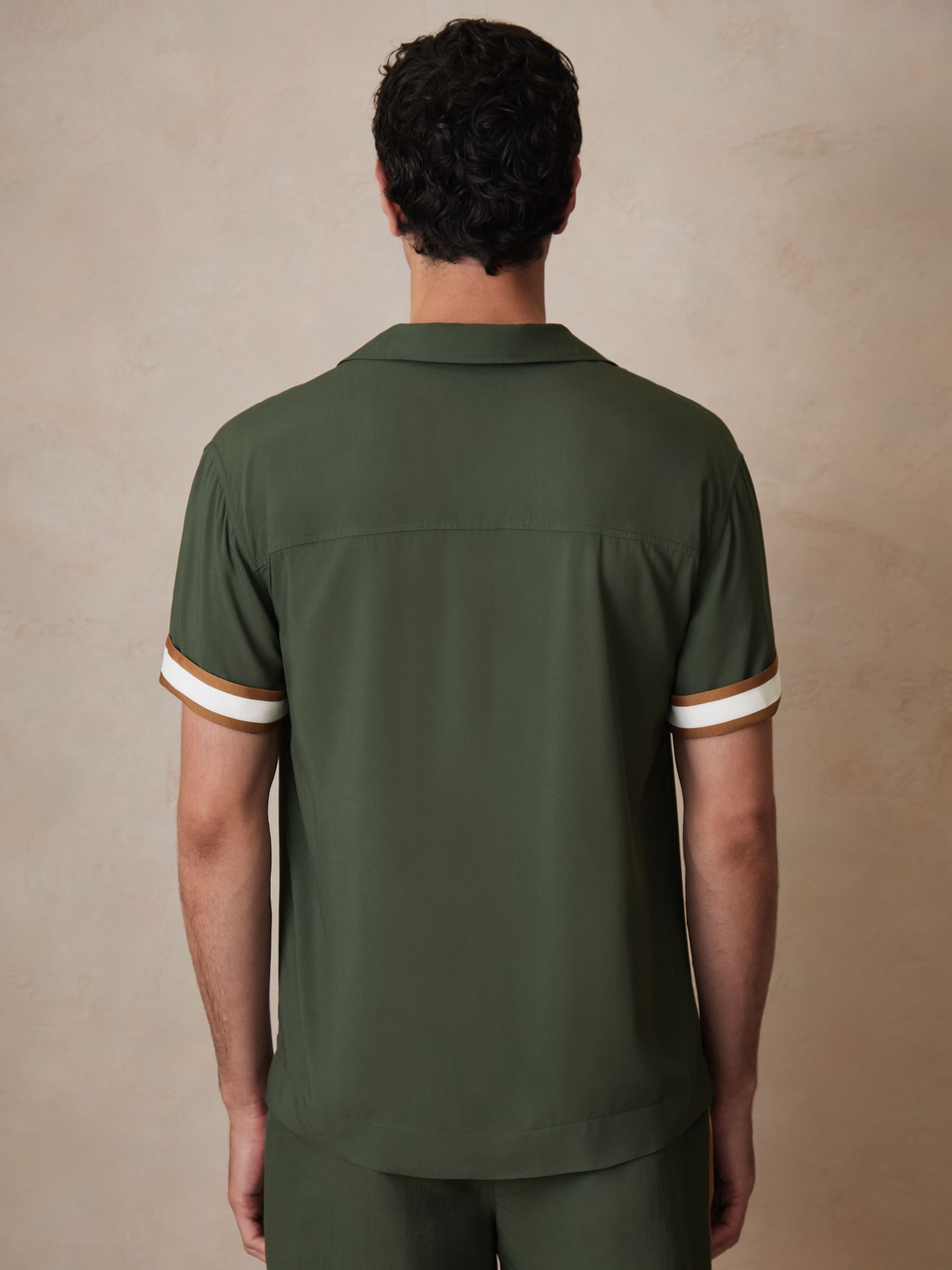 Reiss | Ché Stripe-Cuff Shirt in Pine Green