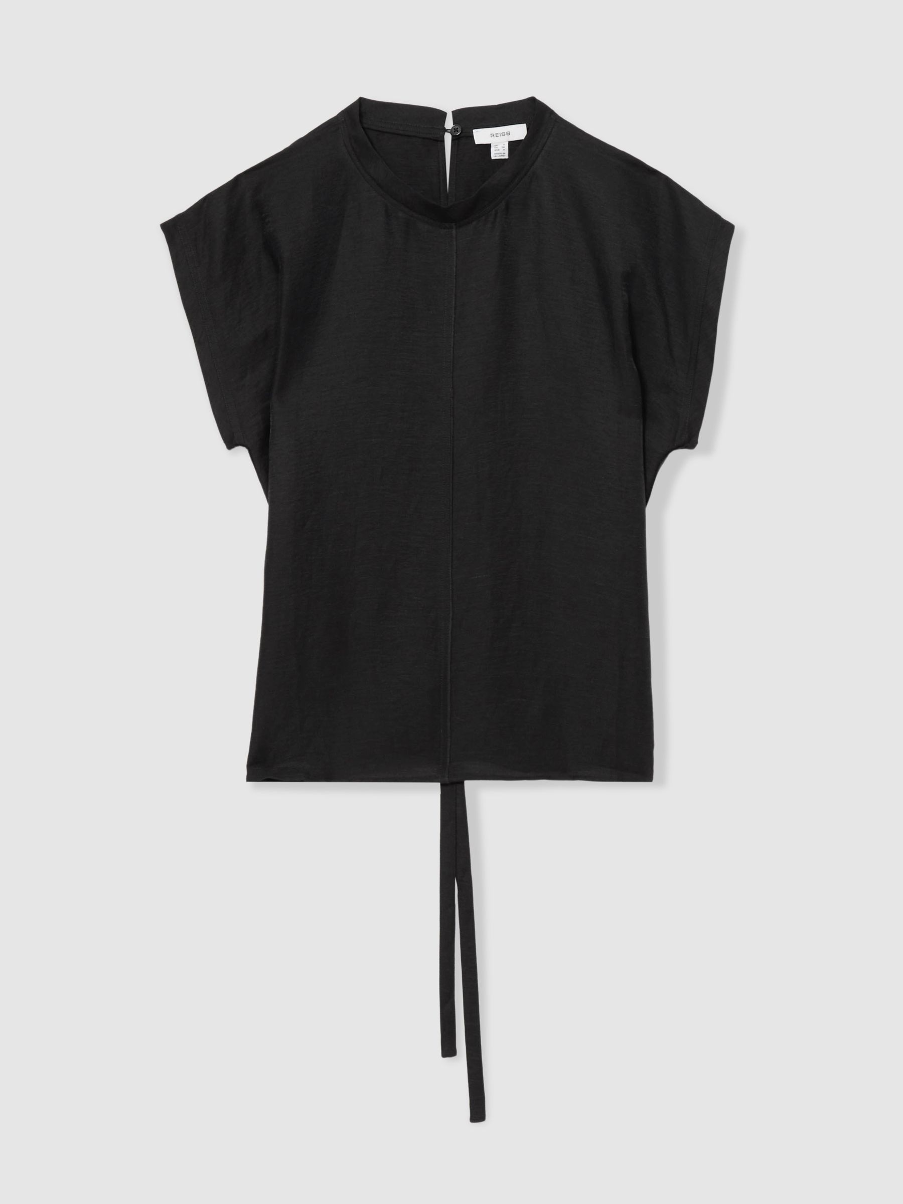 Linen-Blend Cap-Sleeve T-Shirt in Black